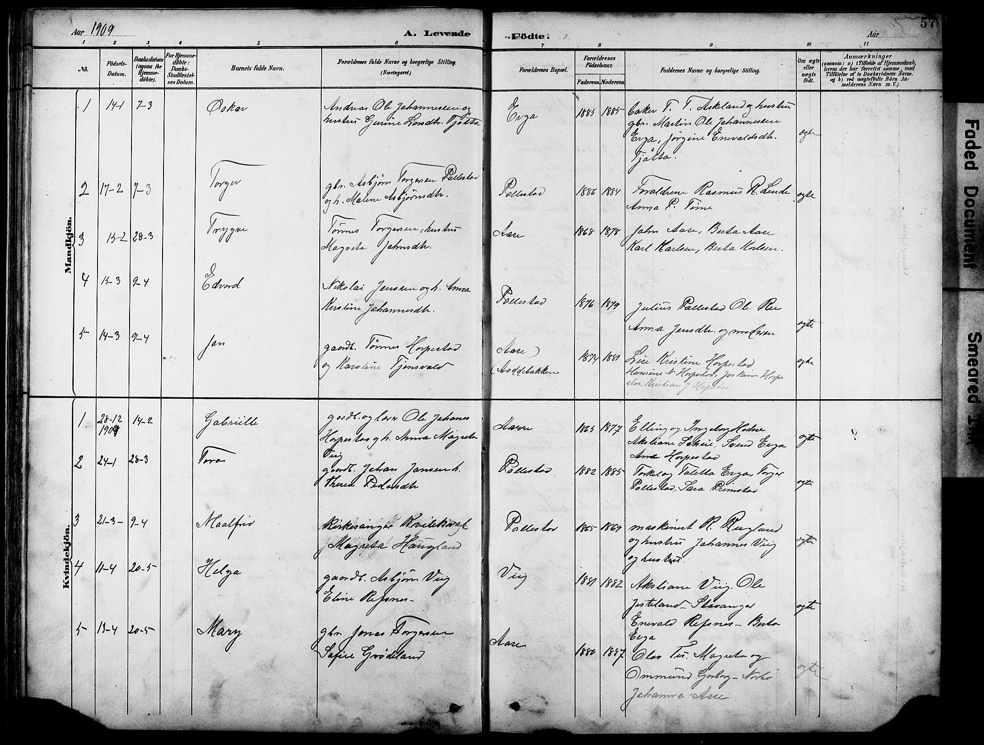 Klepp sokneprestkontor, SAST/A-101803/001/3/30BB/L0005: Parish register (copy) no. B 5, 1889-1918, p. 57
