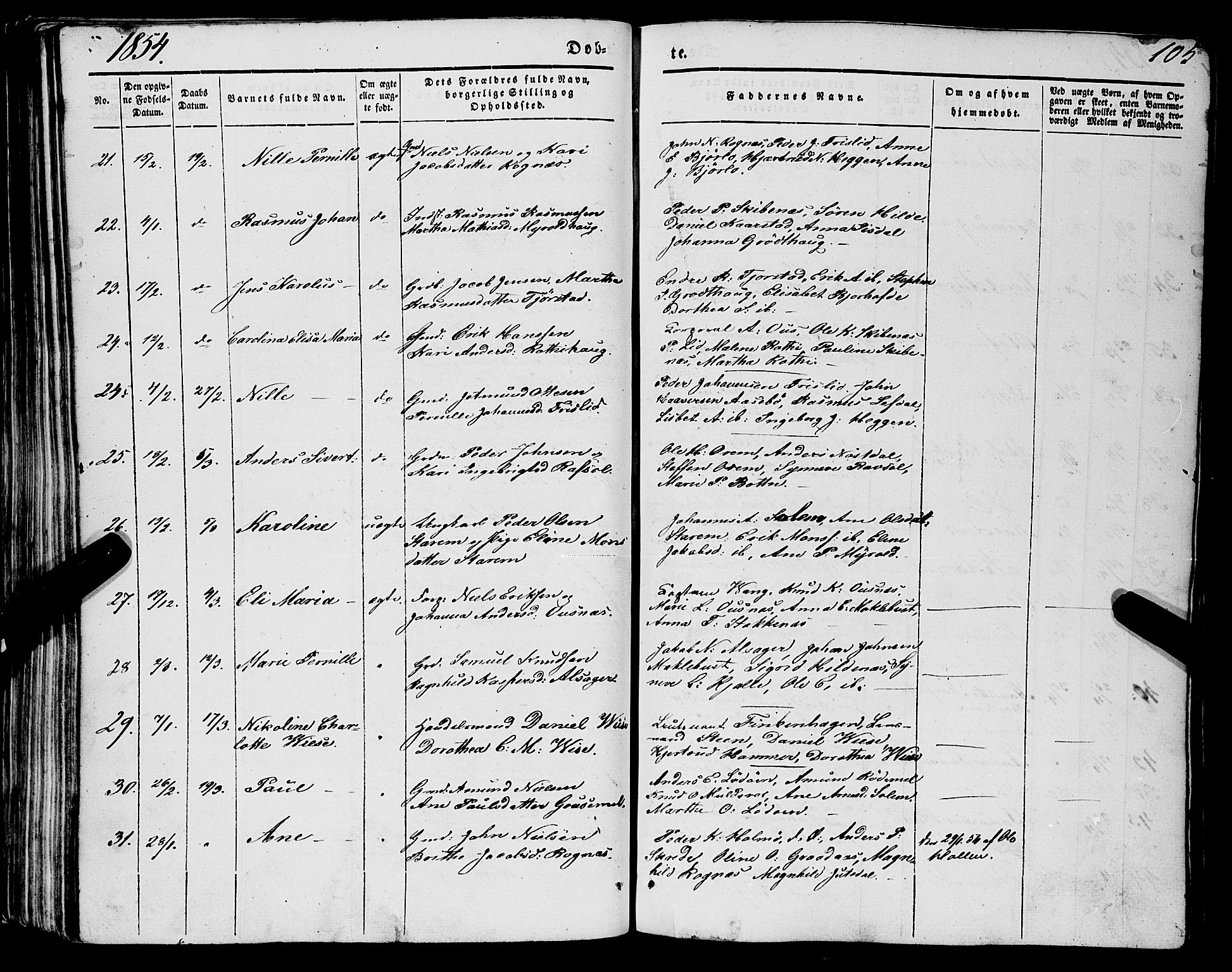 Eid sokneprestembete, AV/SAB-A-82301/H/Haa/Haaa/L0007: Parish register (official) no. A 7, 1844-1858, p. 105