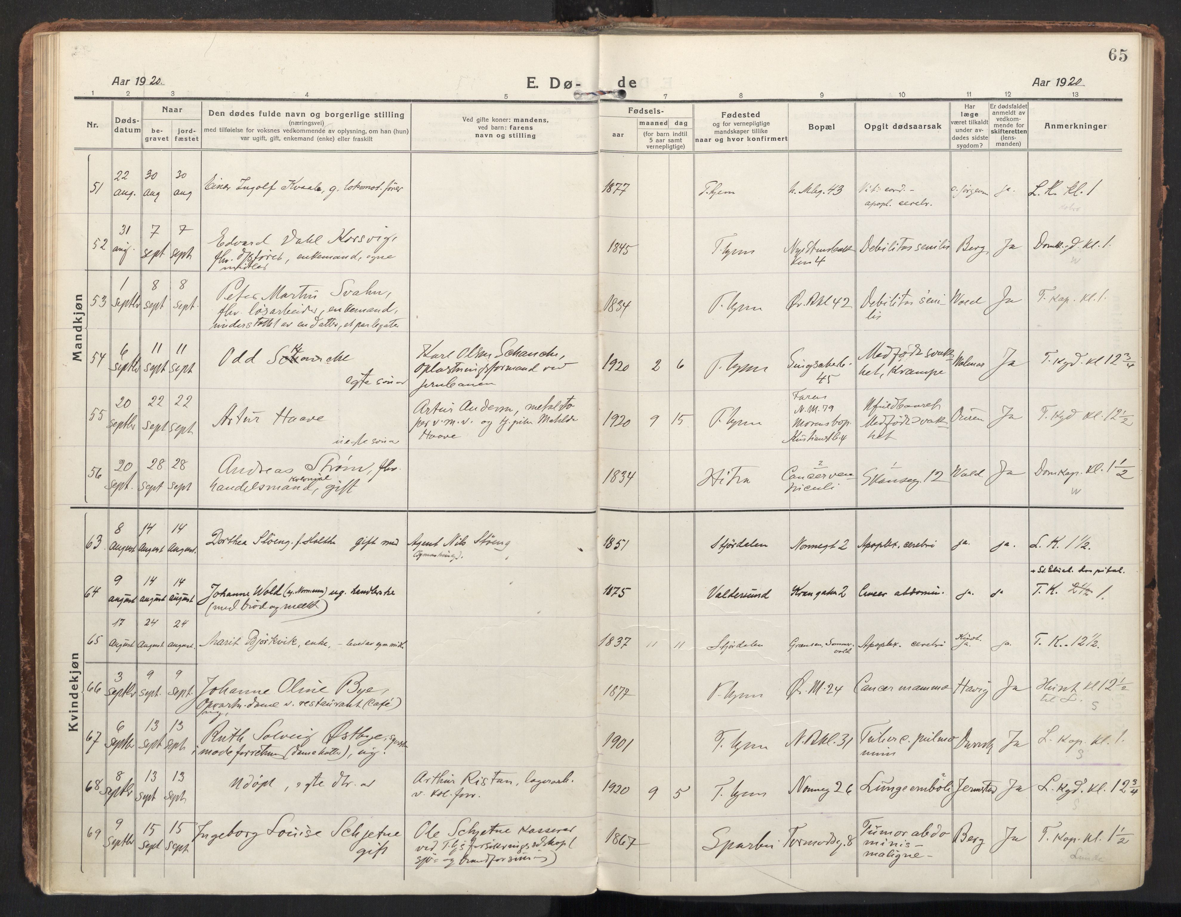 Ministerialprotokoller, klokkerbøker og fødselsregistre - Sør-Trøndelag, SAT/A-1456/604/L0207: Parish register (official) no. 604A27, 1917-1933, p. 65