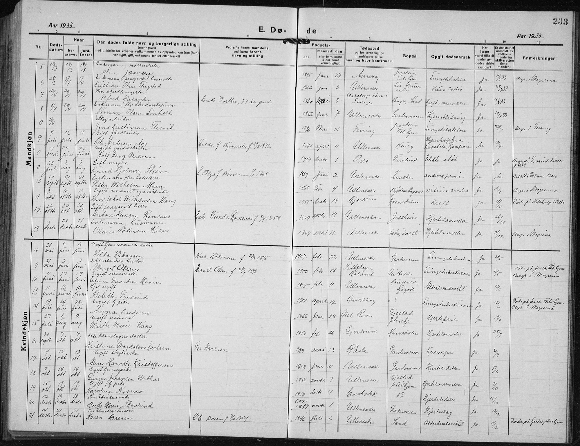 Ullensaker prestekontor Kirkebøker, AV/SAO-A-10236a/G/Gb/L0002: Parish register (copy) no. II 2, 1917-1941, p. 233