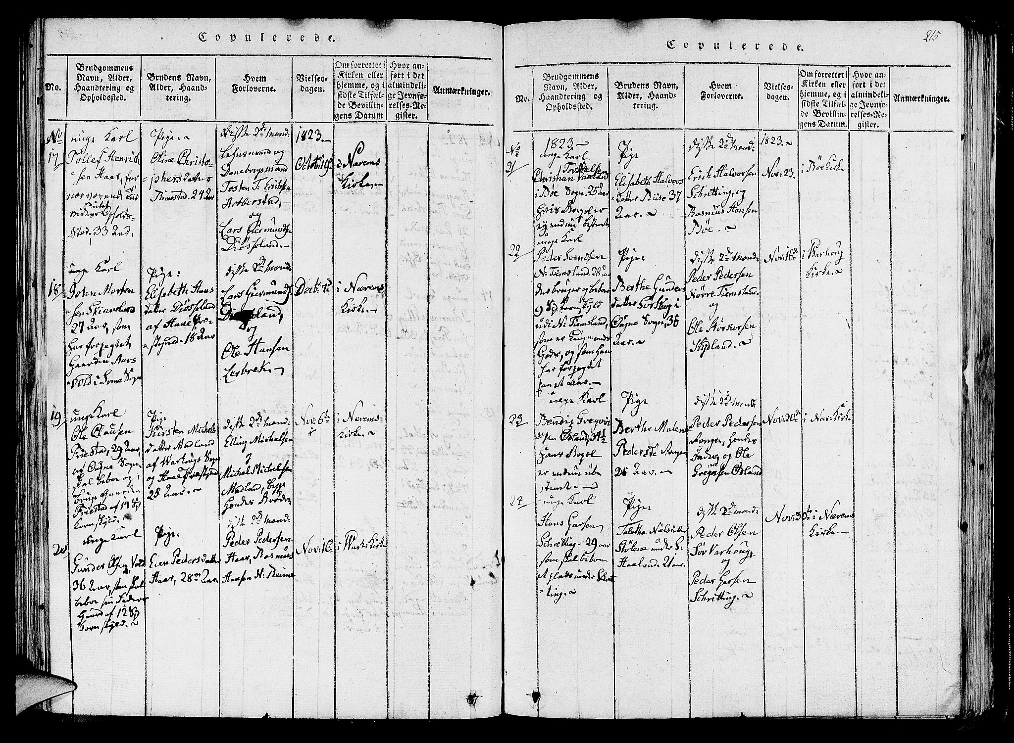 Hå sokneprestkontor, AV/SAST-A-101801/001/30BA/L0003: Parish register (official) no. A 3, 1815-1825, p. 215