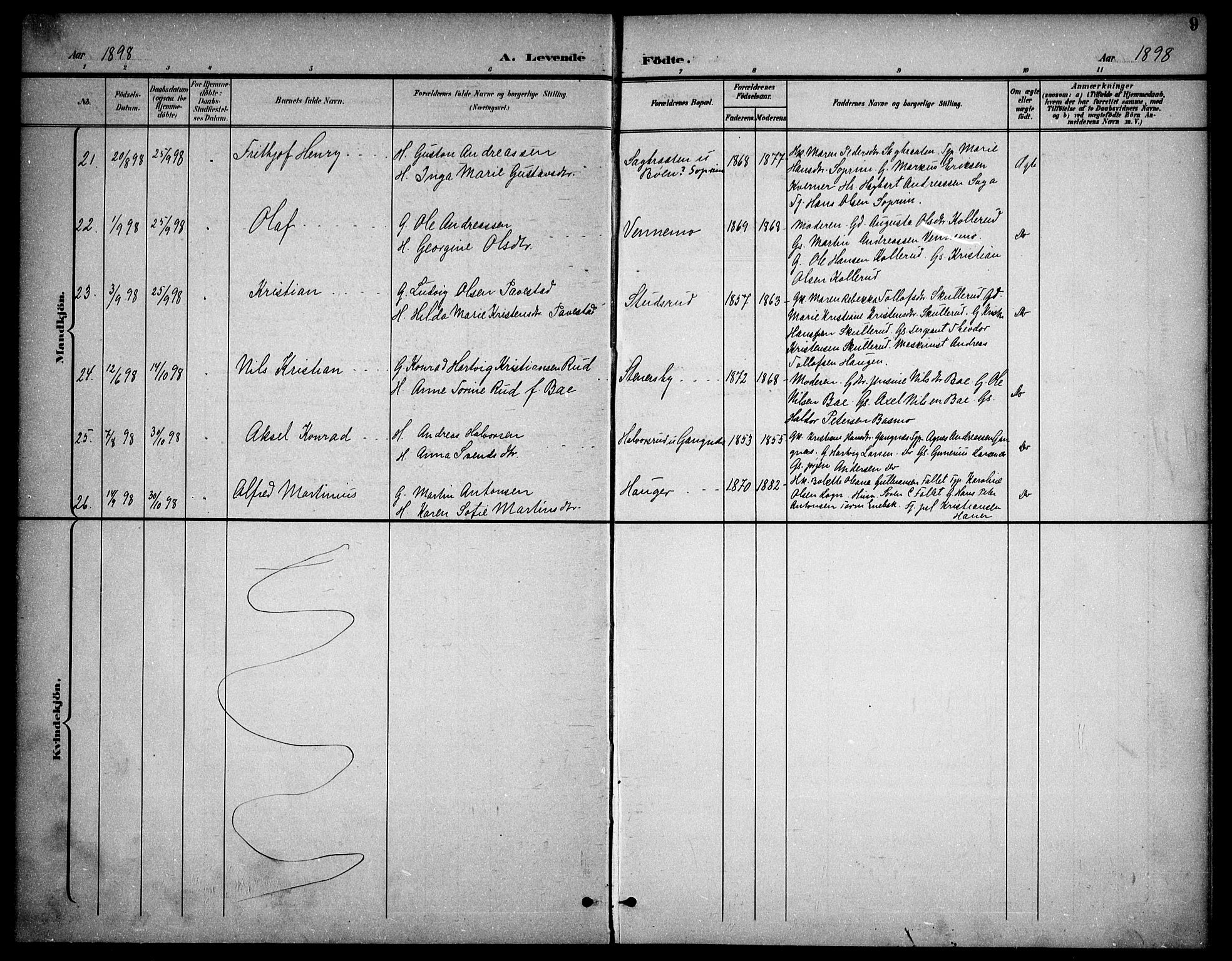 Høland prestekontor Kirkebøker, AV/SAO-A-10346a/F/Fb/L0003: Parish register (official) no. II 3, 1897-1912, p. 9