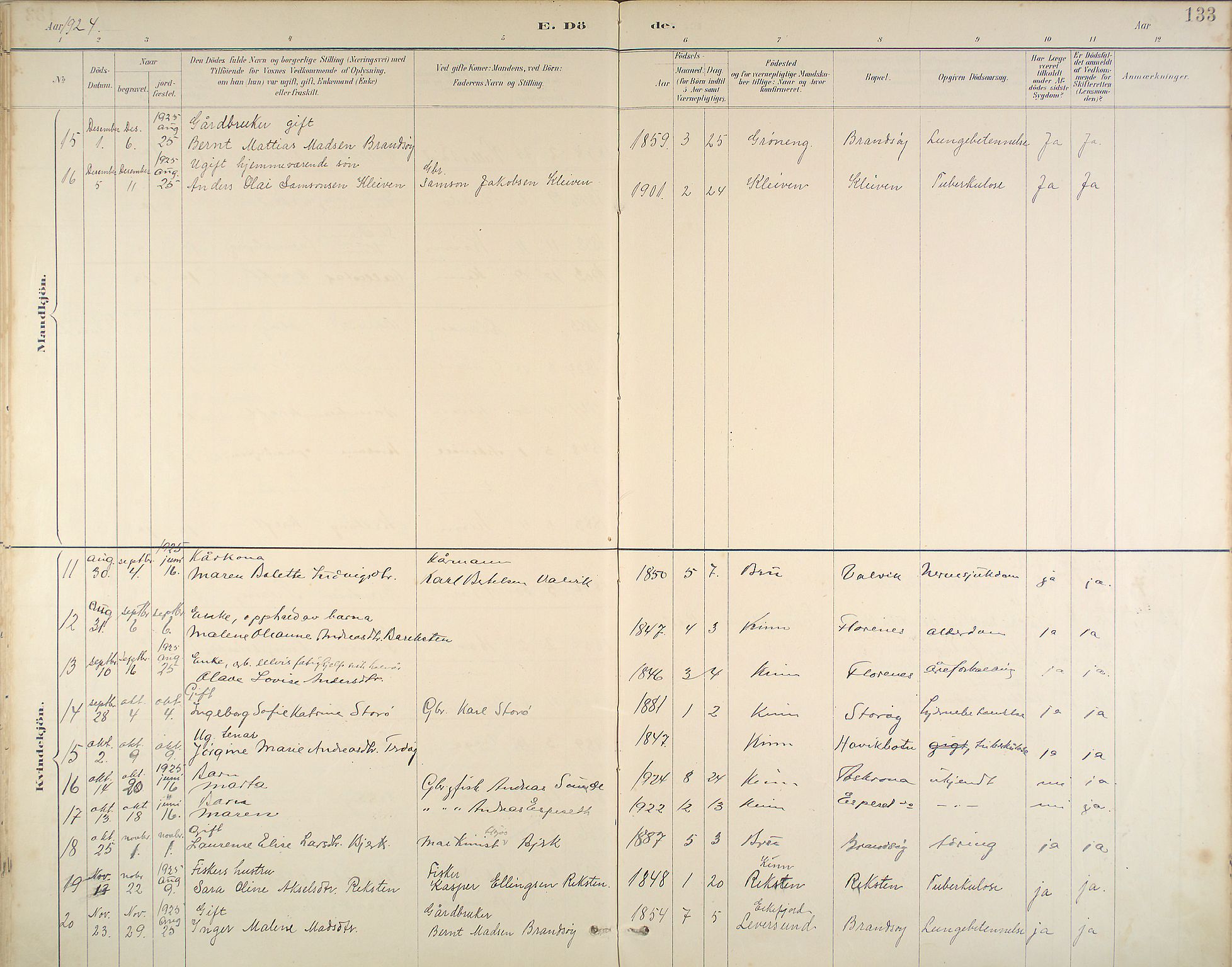 Kinn sokneprestembete, AV/SAB-A-80801/H/Haa/Haab/L0011: Parish register (official) no. B 11, 1886-1936, p. 133