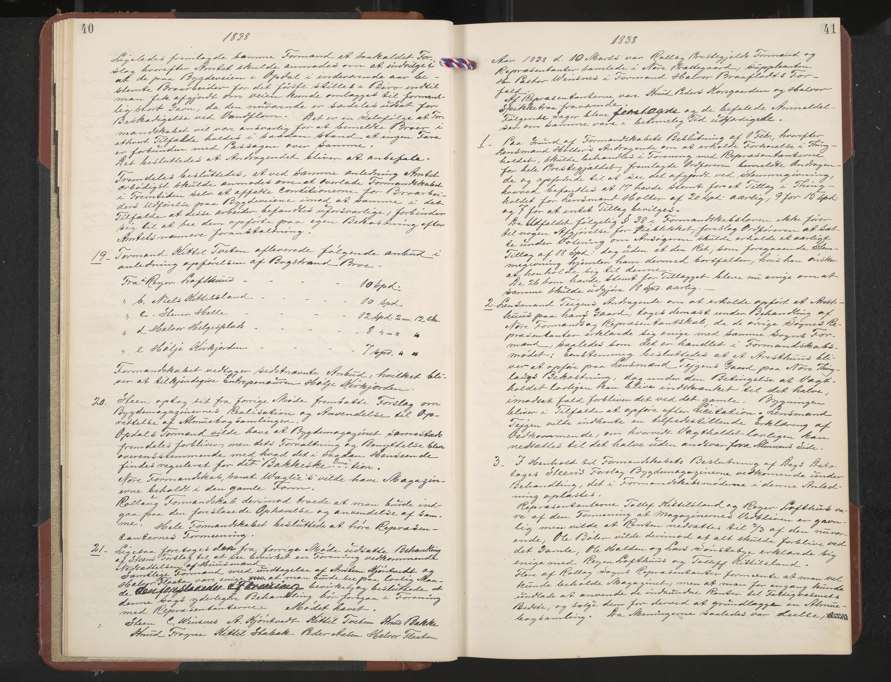 Rollag formannskap og sentraladministrasjon, IKAK/0632021-2/A/Aa/L0001: Møtebok med register, 1837-1859, p. 40-41