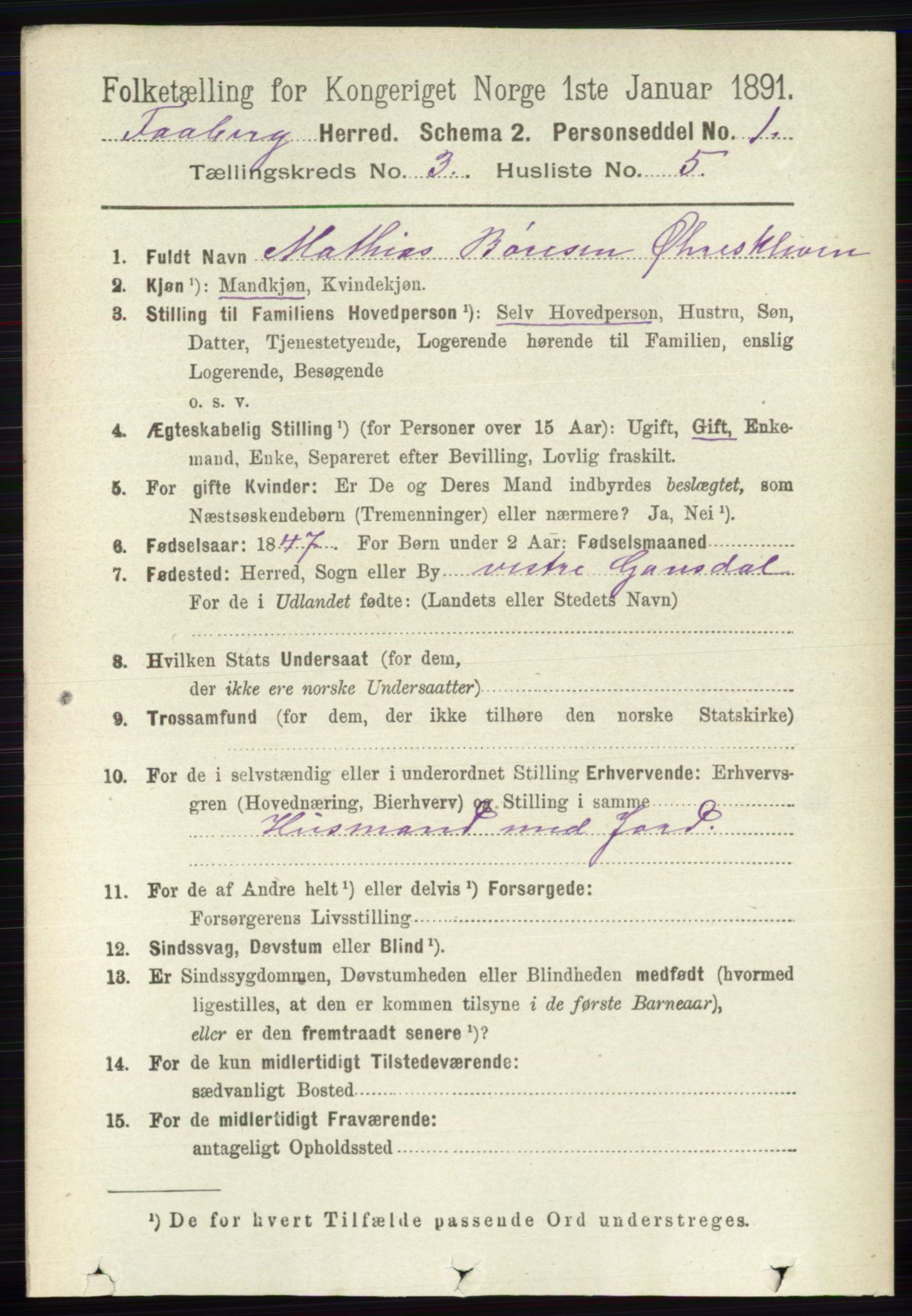 RA, 1891 census for 0524 Fåberg, 1891, p. 882