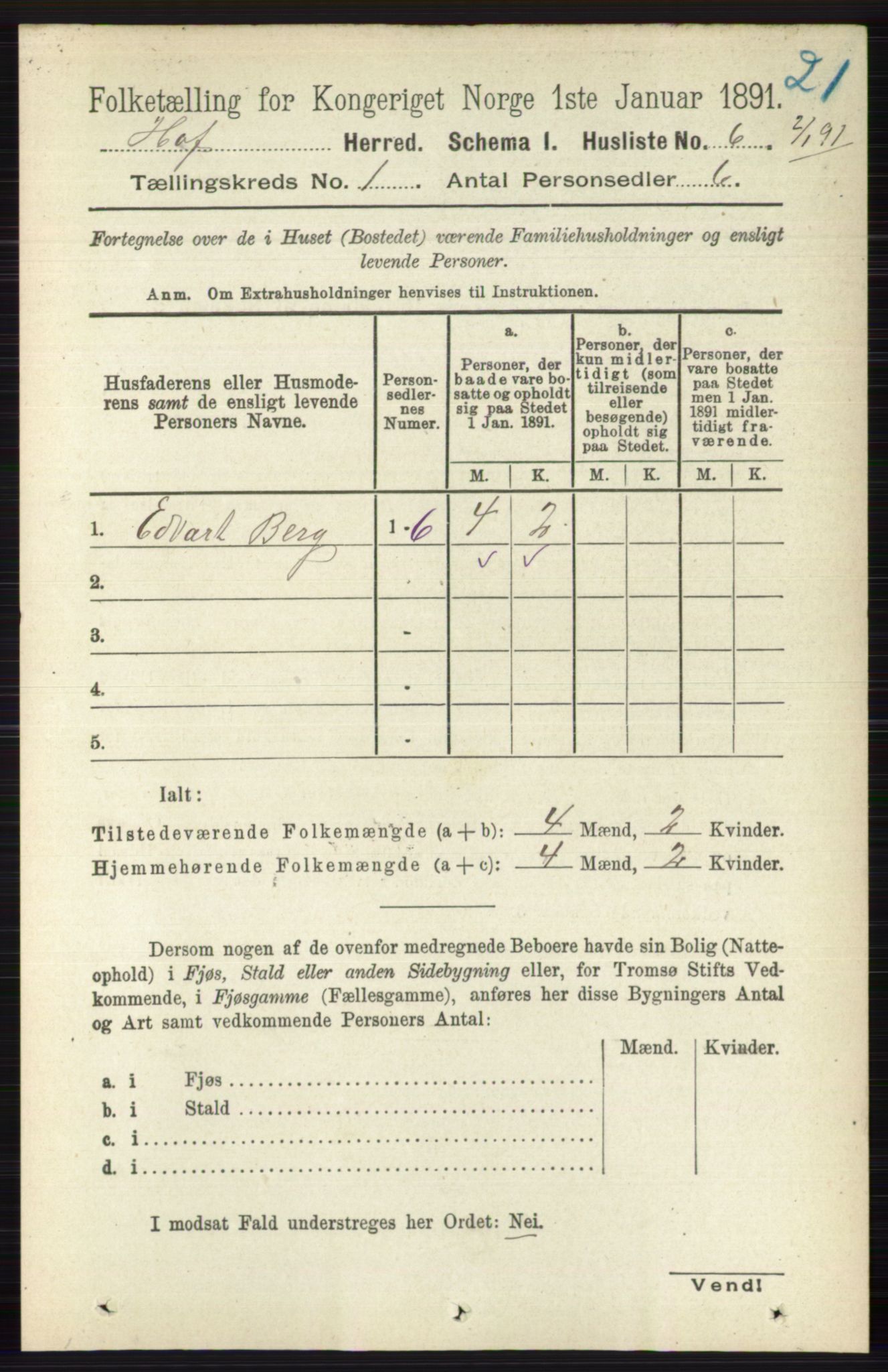 RA, 1891 census for 0714 Hof, 1891, p. 26