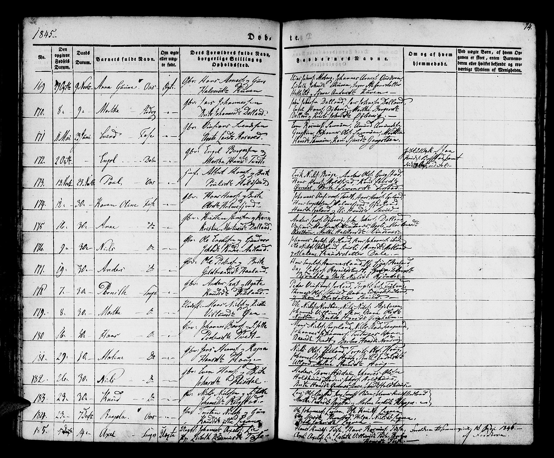 Os sokneprestembete, AV/SAB-A-99929: Parish register (official) no. A 15, 1839-1851, p. 74