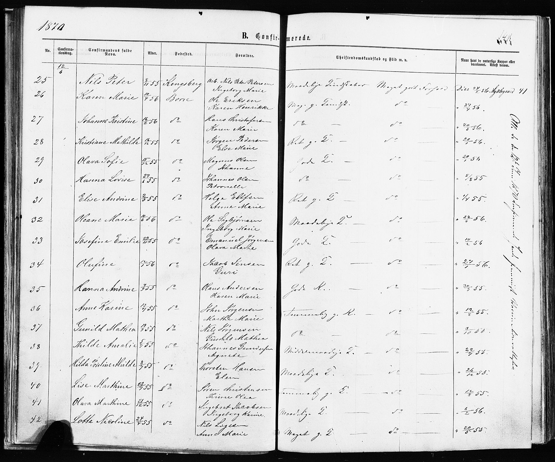 Borre kirkebøker, AV/SAKO-A-338/F/Fa/L0008: Parish register (official) no. I 8, 1868-1877, p. 148