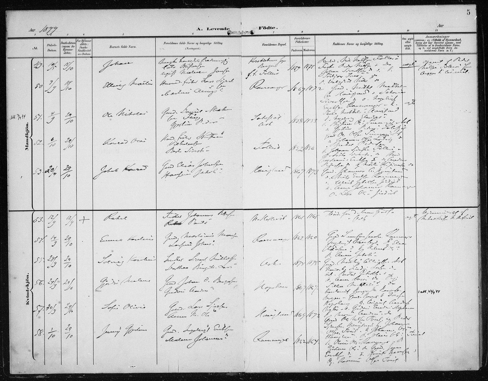Askøy Sokneprestembete, SAB/A-74101/H/Ha/Haa/Haac/L0001: Parish register (official) no. C 1, 1899-1905, p. 5