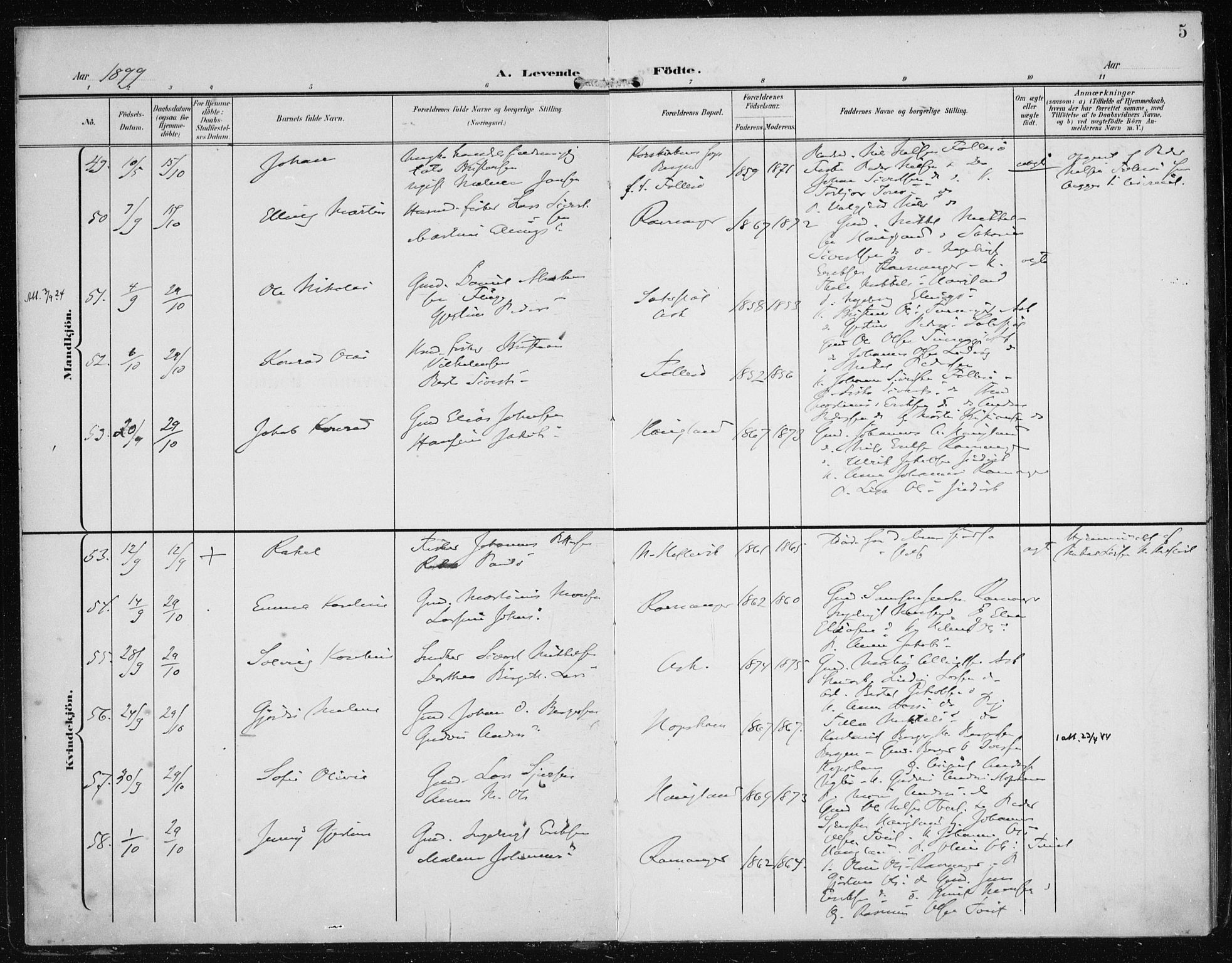 Askøy Sokneprestembete, AV/SAB-A-74101/H/Ha/Haa/Haac/L0001: Parish register (official) no. C 1, 1899-1905, p. 5