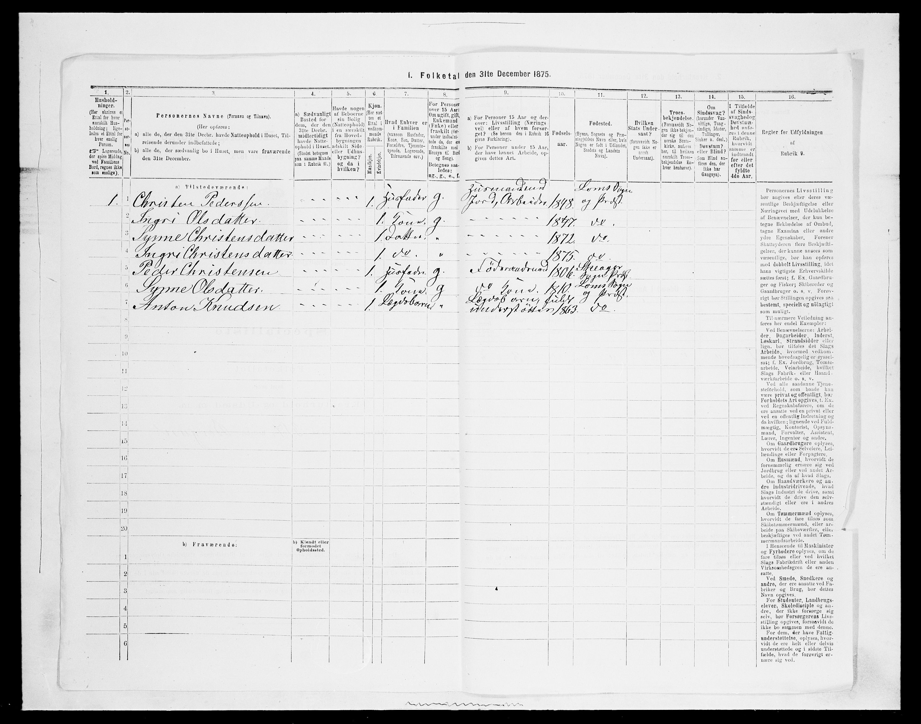 SAH, 1875 census for 0514P Lom, 1875, p. 742