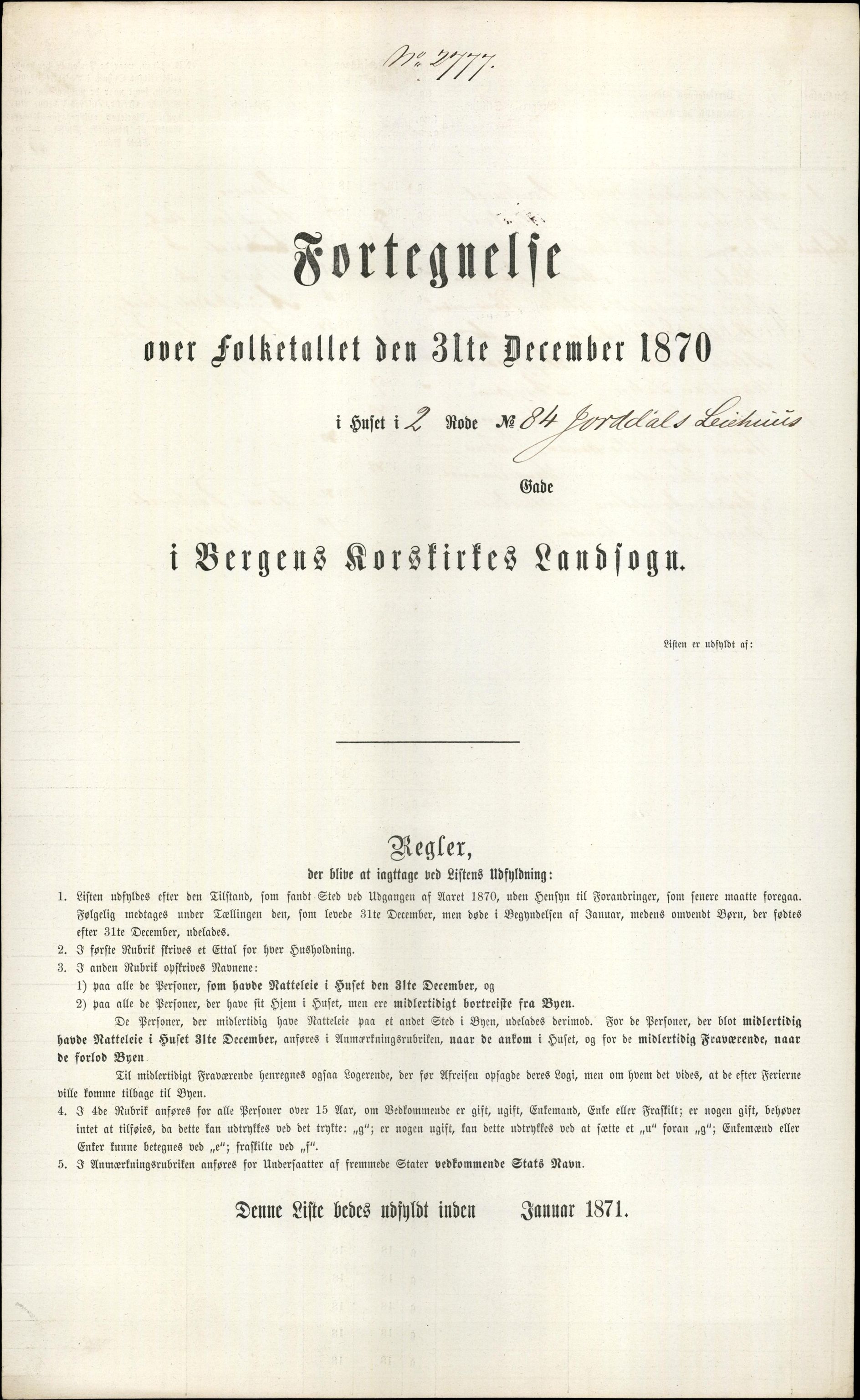 RA, 1870 census for 1301 Bergen, 1870