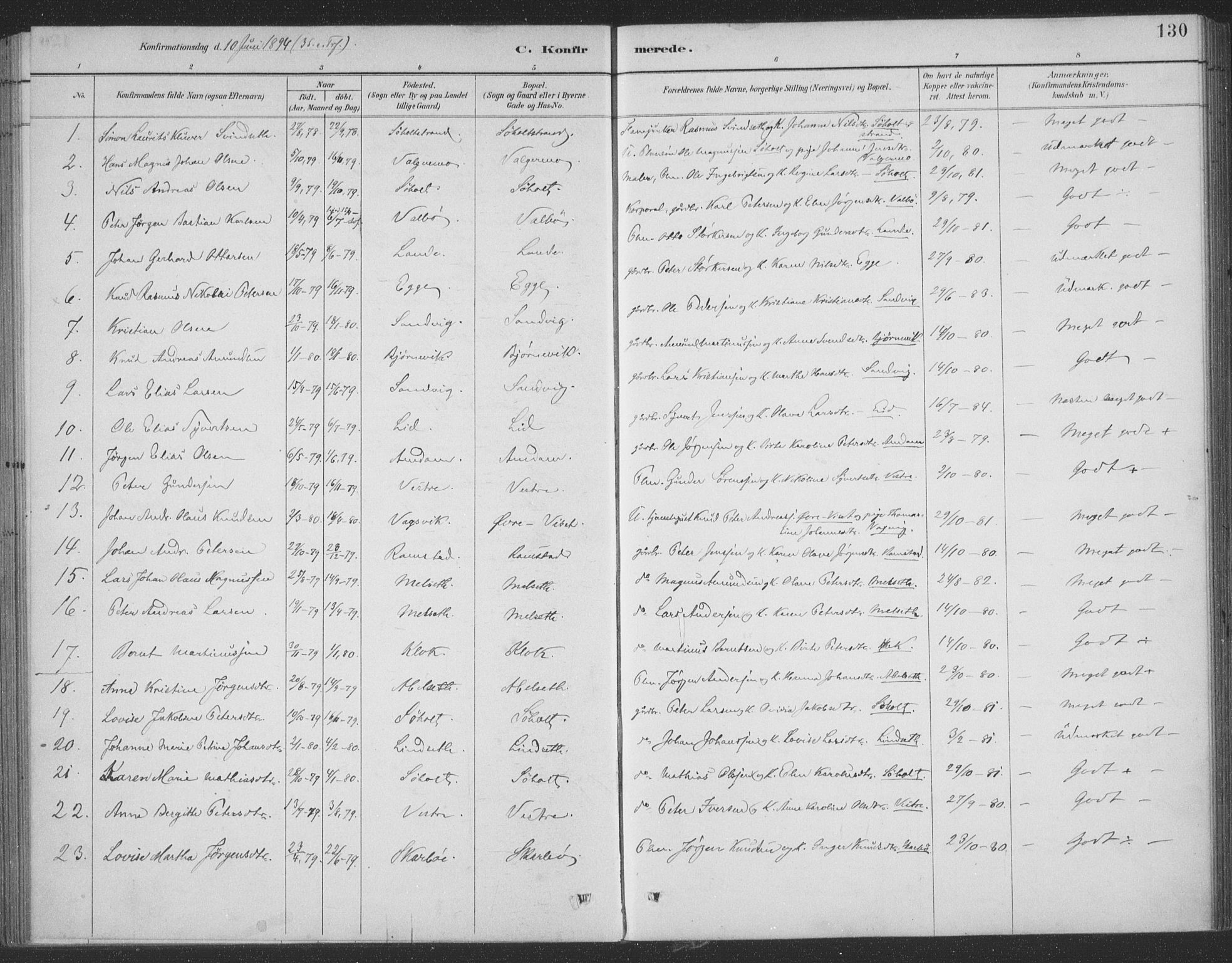 Ministerialprotokoller, klokkerbøker og fødselsregistre - Møre og Romsdal, SAT/A-1454/522/L0316: Parish register (official) no. 522A11, 1890-1911, p. 130