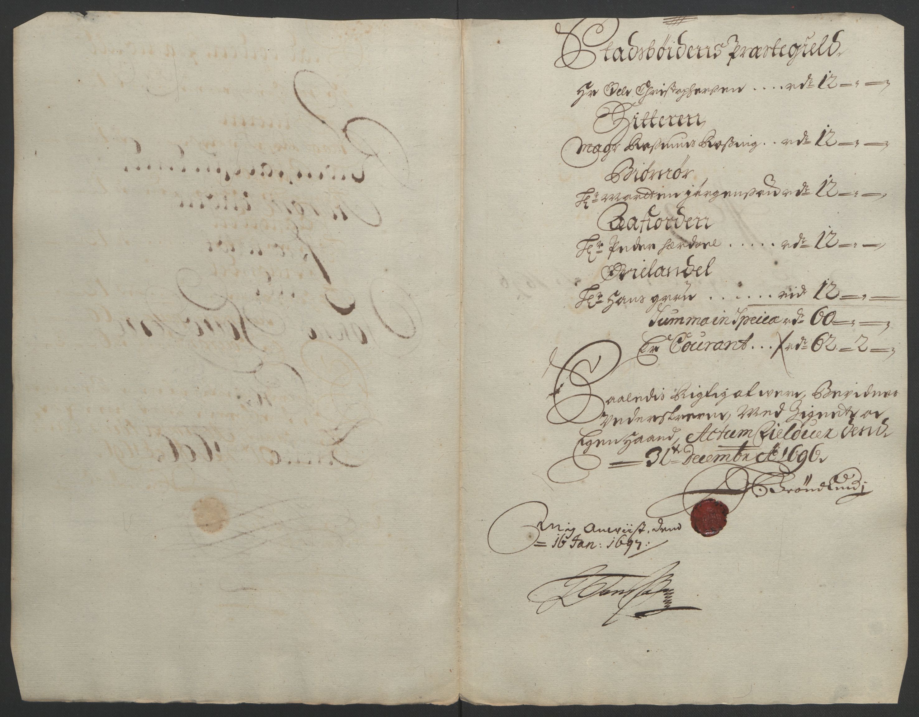 Rentekammeret inntil 1814, Reviderte regnskaper, Fogderegnskap, RA/EA-4092/R57/L3851: Fogderegnskap Fosen, 1695-1696, p. 242