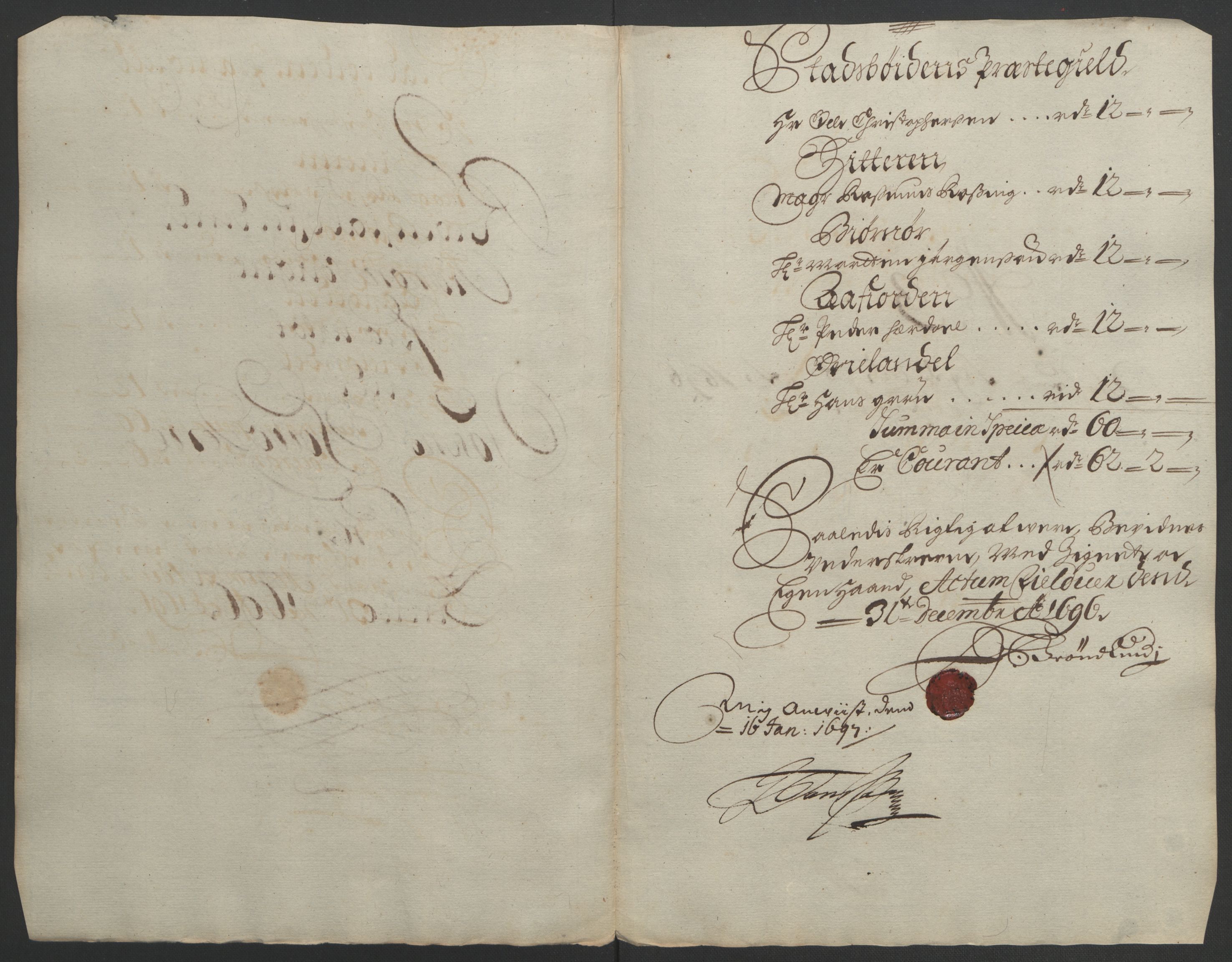 Rentekammeret inntil 1814, Reviderte regnskaper, Fogderegnskap, AV/RA-EA-4092/R57/L3851: Fogderegnskap Fosen, 1695-1696, p. 242