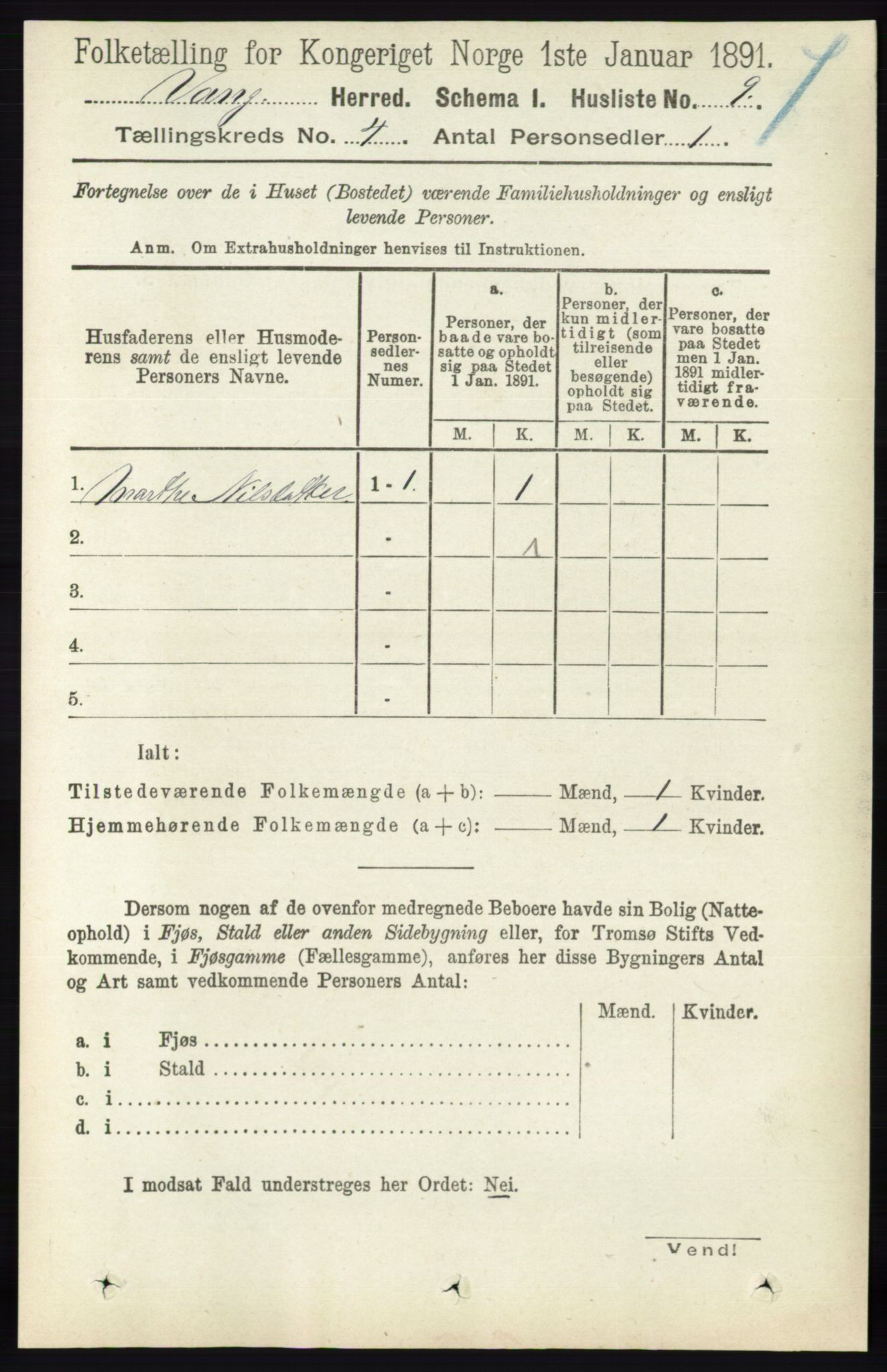 RA, 1891 census for 0414 Vang, 1891, p. 2638