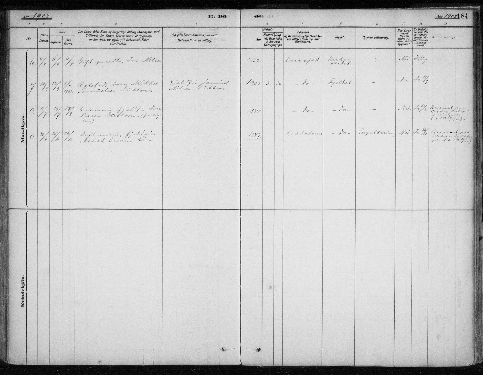 Karasjok sokneprestkontor, AV/SATØ-S-1352/H/Ha/L0002kirke: Parish register (official) no. 2, 1885-1906, p. 184