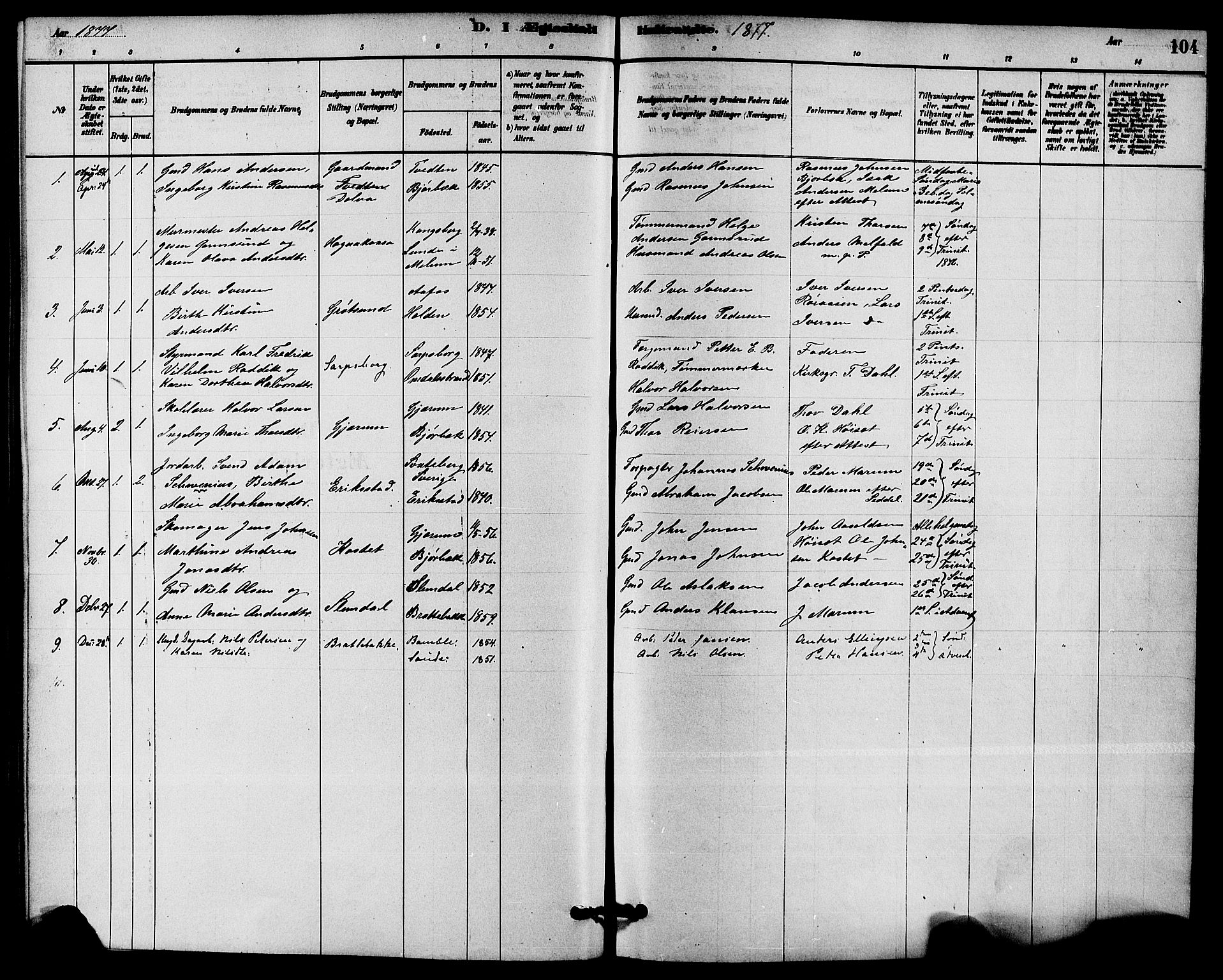 Solum kirkebøker, SAKO/A-306/F/Fb/L0001: Parish register (official) no. II 1, 1877-1892, p. 104