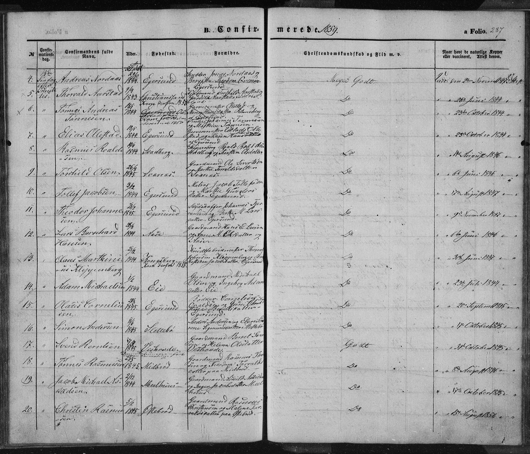 Eigersund sokneprestkontor, AV/SAST-A-101807/S08/L0012: Parish register (official) no. A 12.1, 1850-1865, p. 287