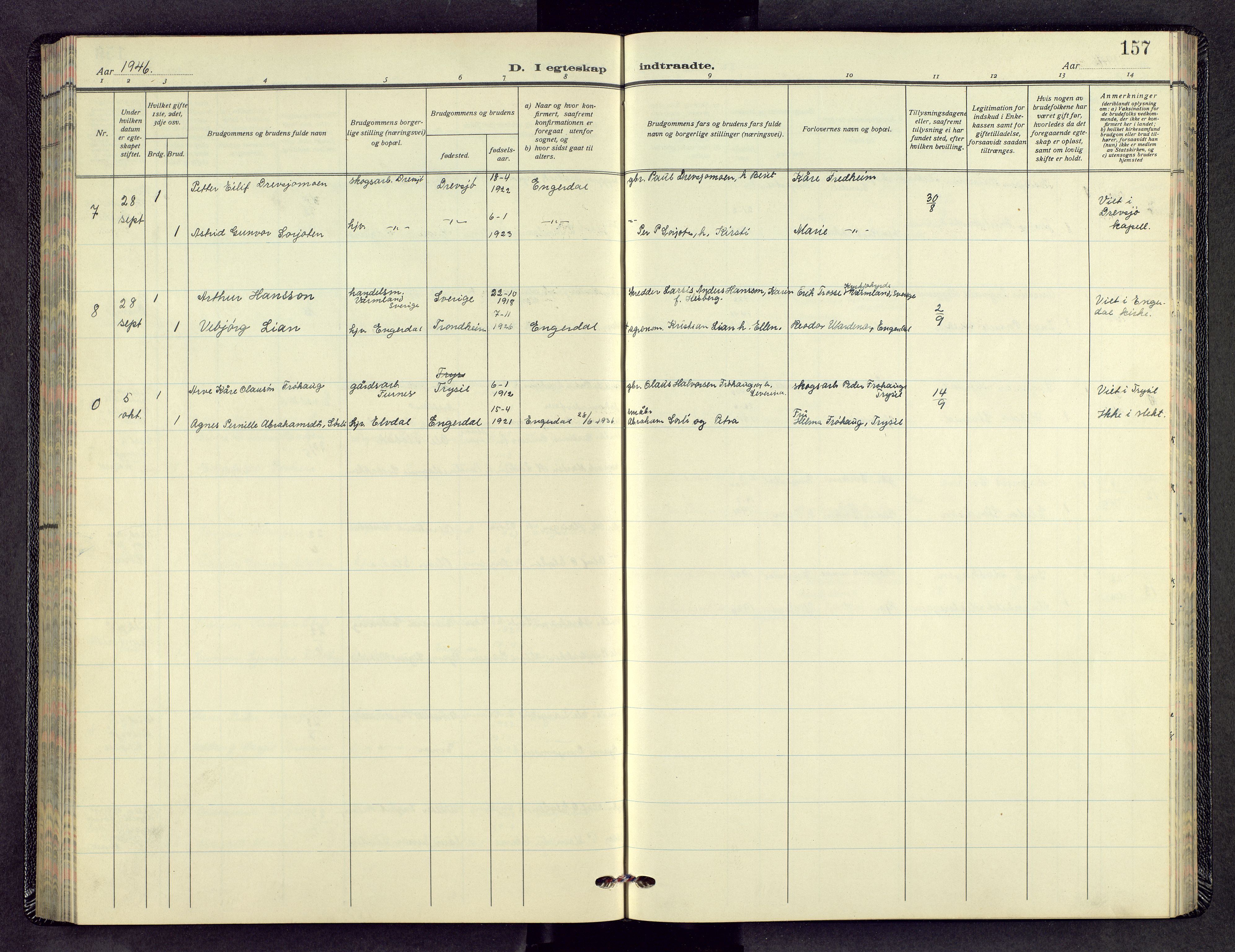 Engerdal prestekontor, SAH/PREST-048/H/Ha/Hab/L0002: Parish register (copy) no. 2, 1941-1958, p. 156b-157a