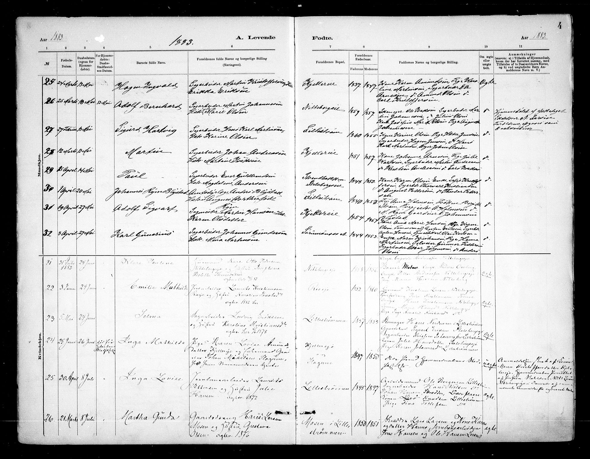 Skedsmo prestekontor Kirkebøker, AV/SAO-A-10033a/F/Fa/L0013: Parish register (official) no. I 13, 1883-1891, p. 4