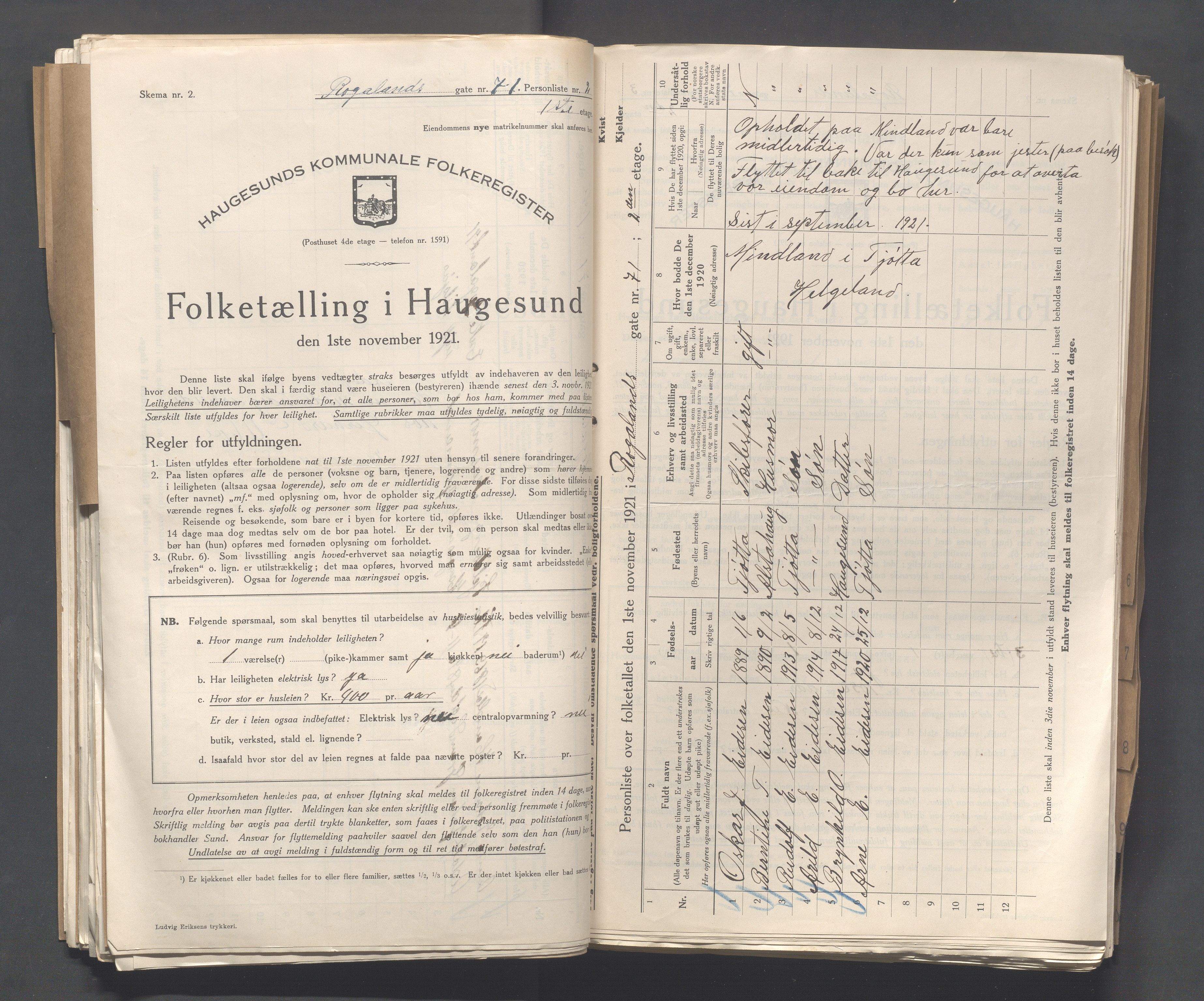 IKAR, Local census 1.11.1921 for Haugesund, 1921, p. 3279