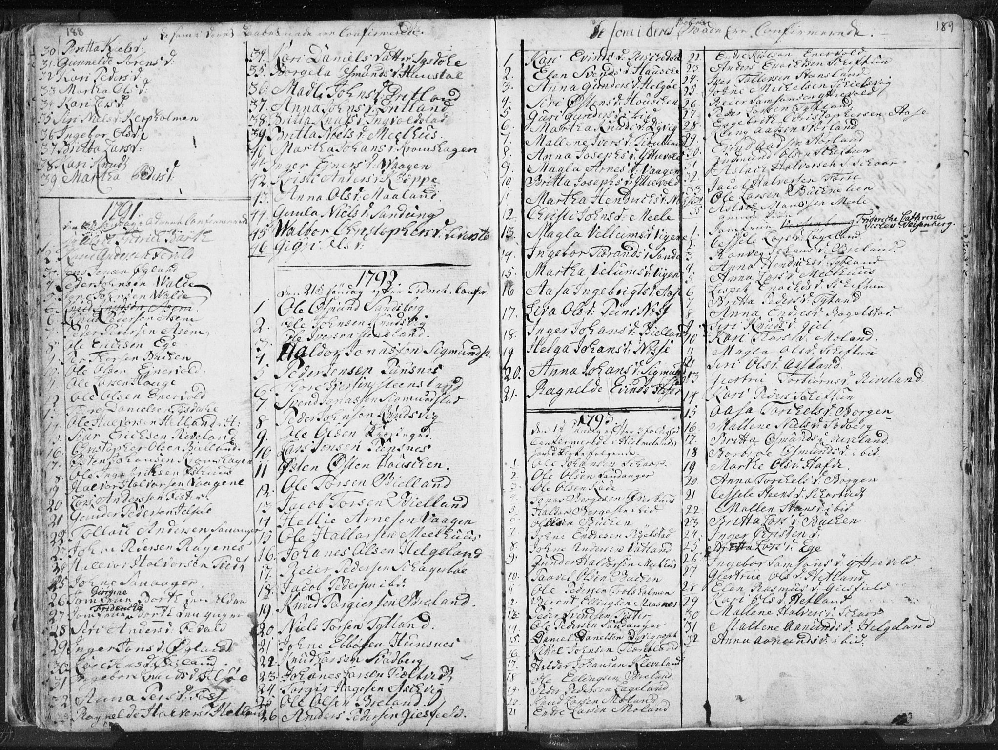 Hjelmeland sokneprestkontor, SAST/A-101843/01/IV/L0001: Parish register (official) no. A 1, 1760-1799, p. 188-189