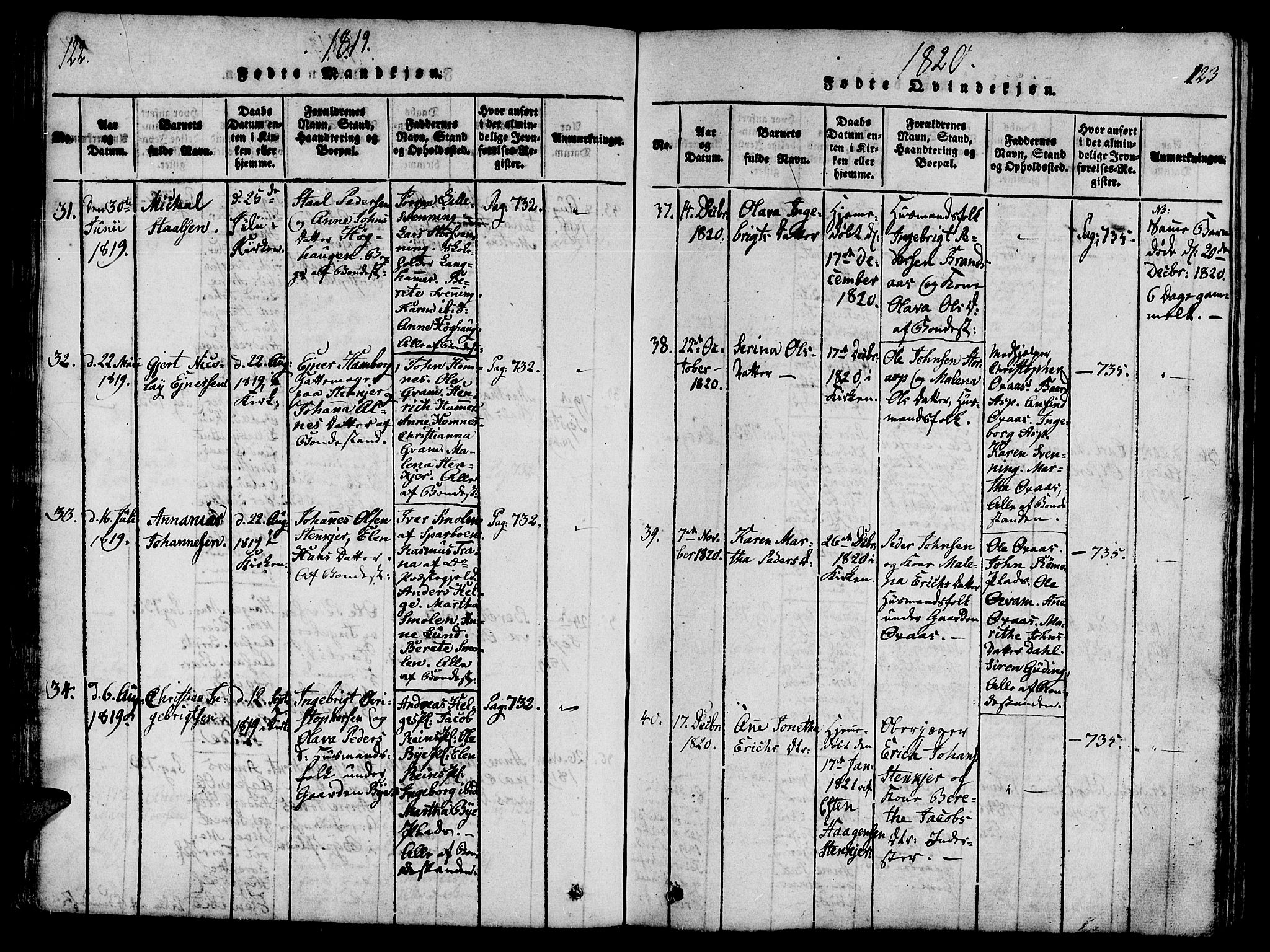 Ministerialprotokoller, klokkerbøker og fødselsregistre - Nord-Trøndelag, SAT/A-1458/746/L0441: Parish register (official) no. 746A03 /3, 1816-1827, p. 122-123