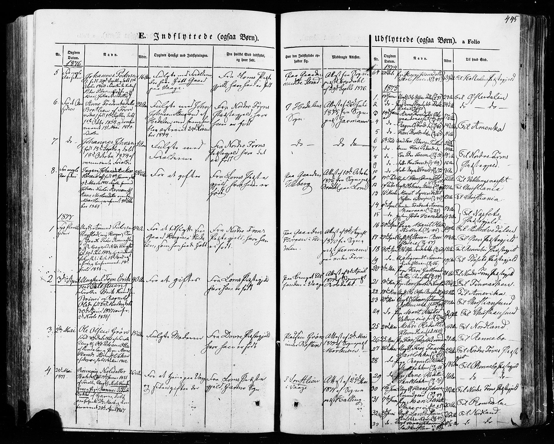 Vågå prestekontor, SAH/PREST-076/H/Ha/Haa/L0007: Parish register (official) no. 7 /1, 1872-1886, p. 445