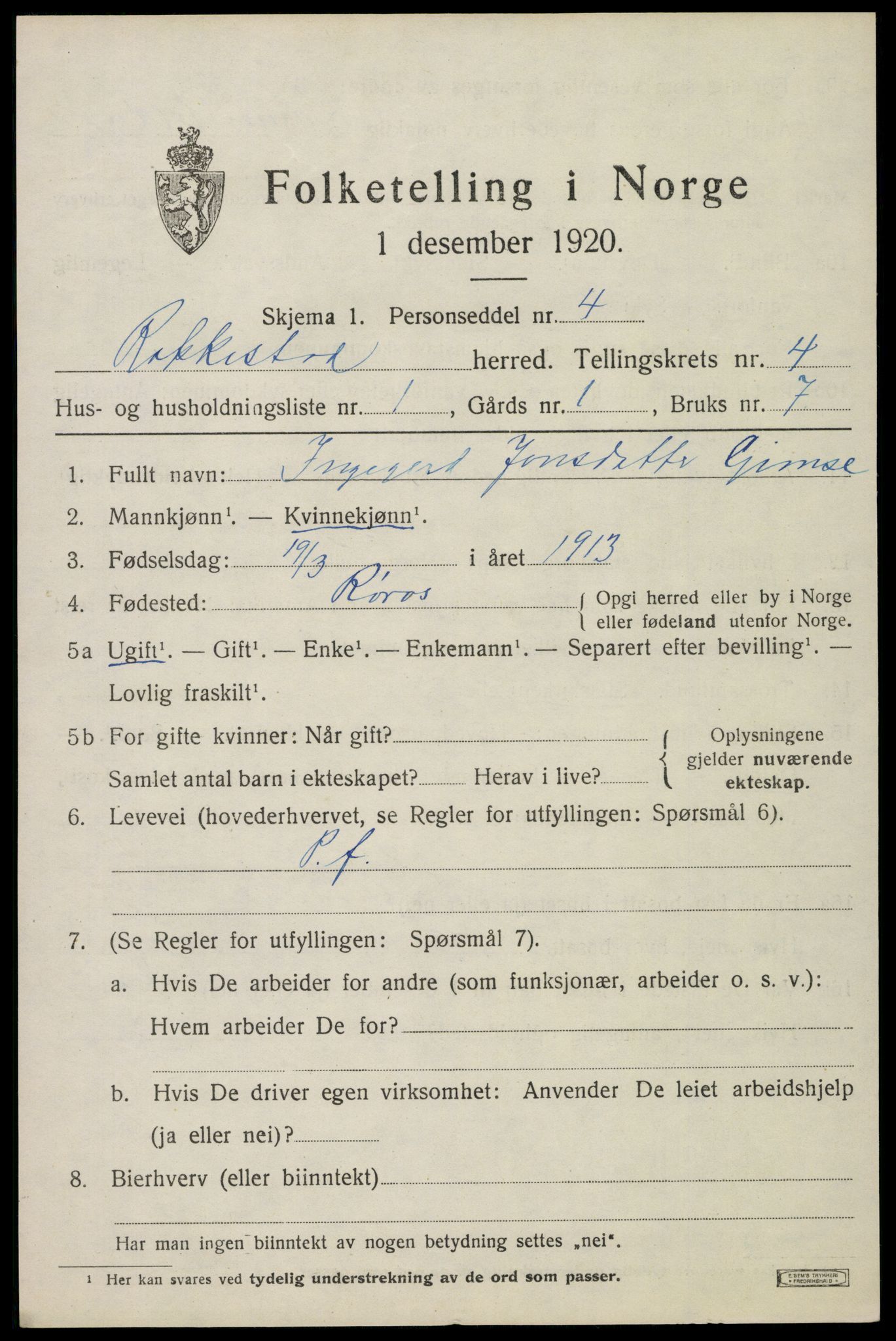 SAO, 1920 census for Rakkestad, 1920, p. 5315