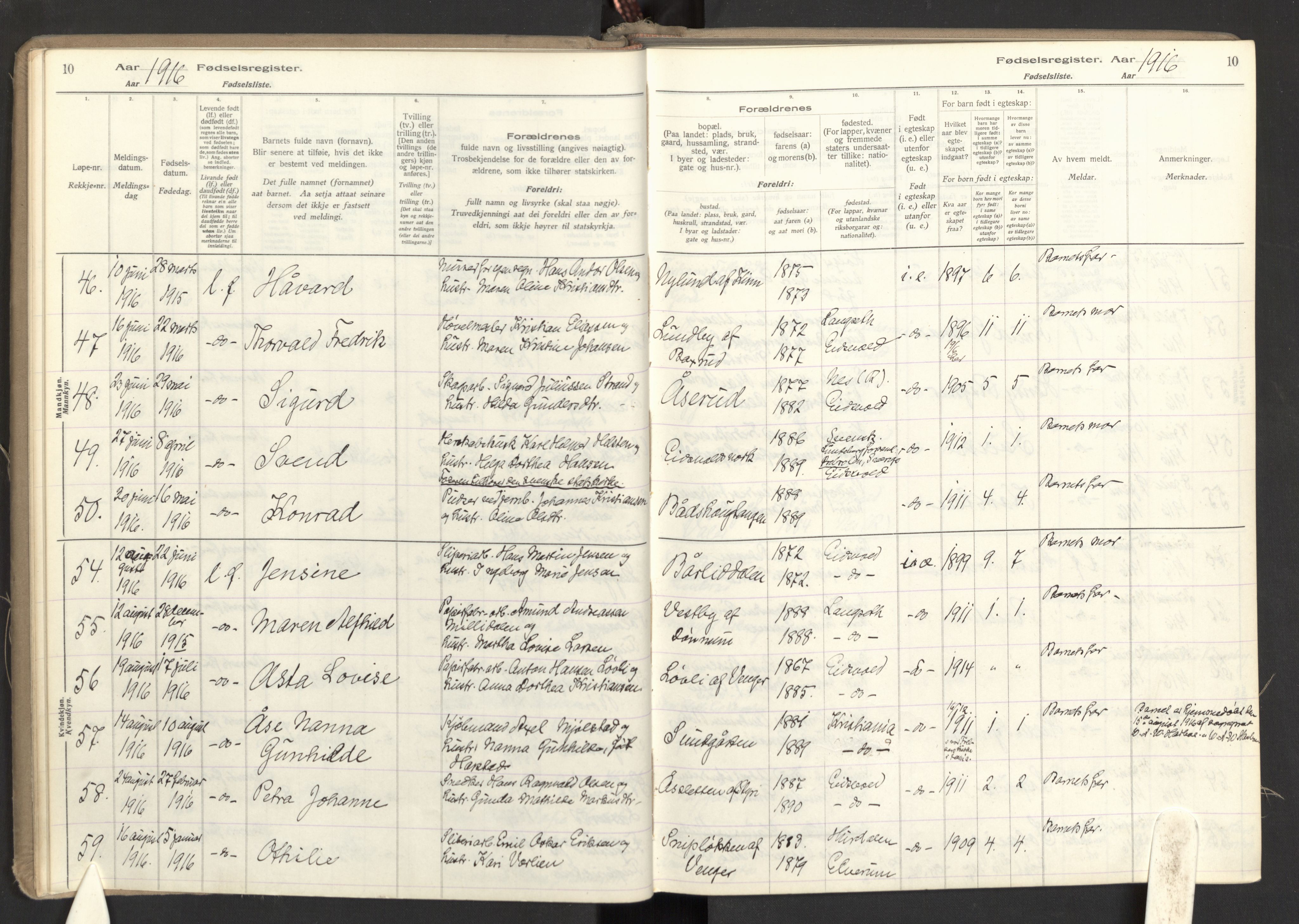 Eidsvoll prestekontor Kirkebøker, AV/SAO-A-10888/J/Ja/L0001: Birth register no. I 1, 1916-1924, p. 10