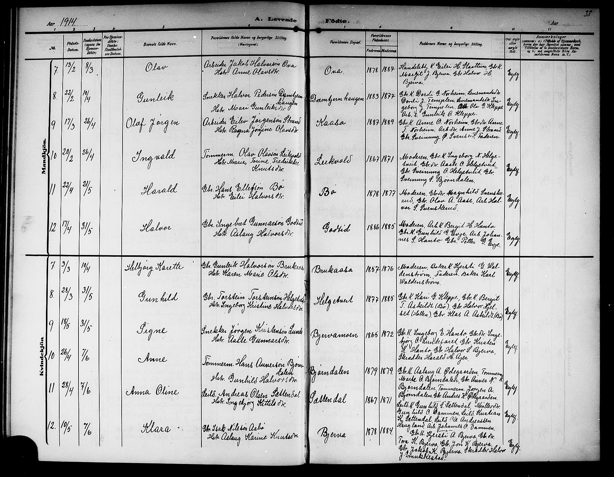 Lunde kirkebøker, SAKO/A-282/G/Ga/L0004: Parish register (copy) no. I 4, 1906-1914, p. 33