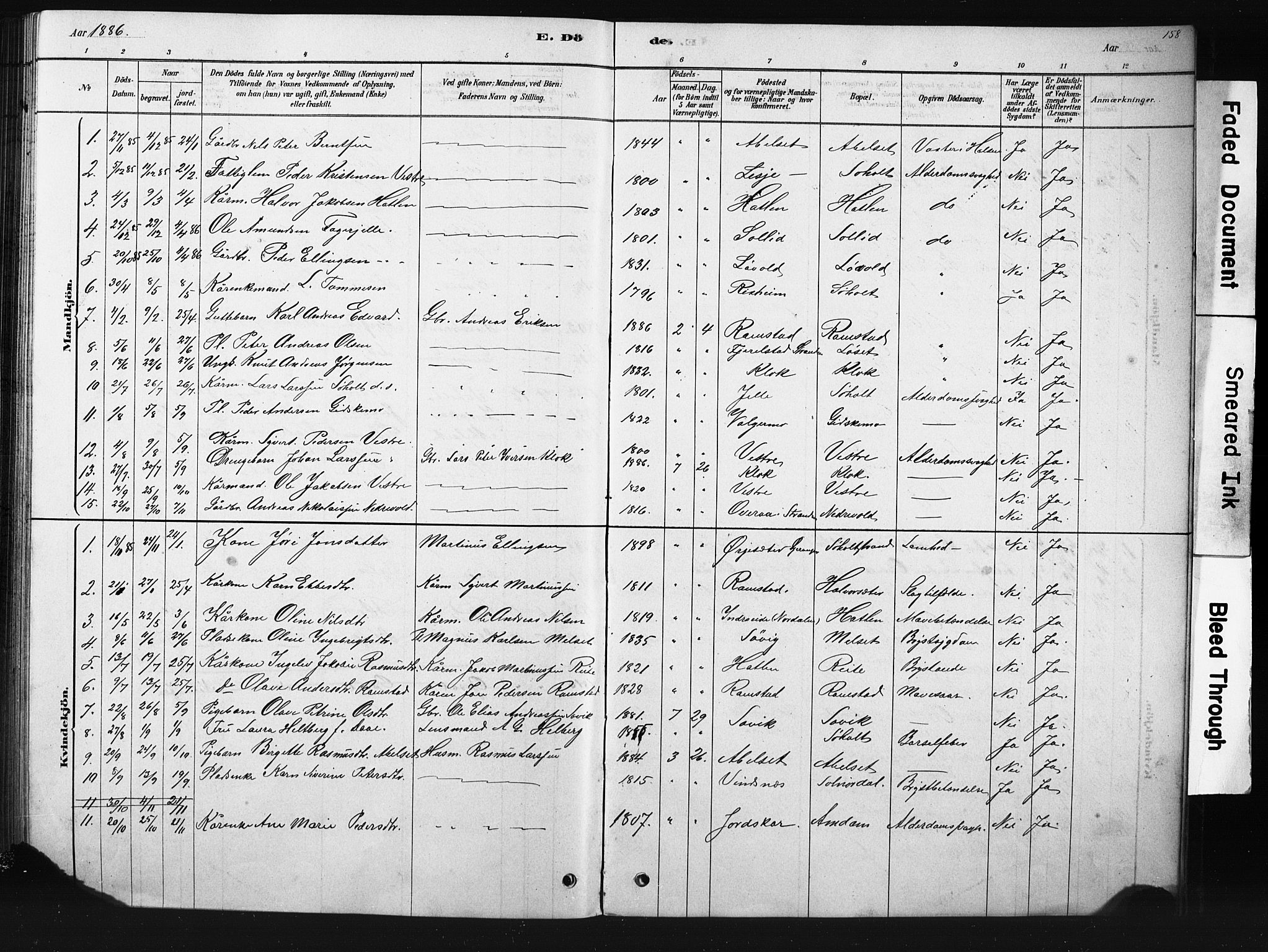 Ministerialprotokoller, klokkerbøker og fødselsregistre - Møre og Romsdal, SAT/A-1454/522/L0326: Parish register (copy) no. 522C05, 1878-1890, p. 158