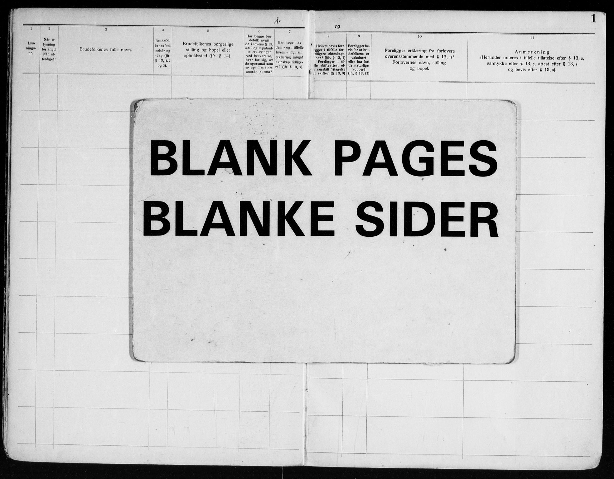Nore kirkebøker, AV/SAKO-A-238/H/Ha/L0001: Banns register no. 1, 1920-1958, p. 1