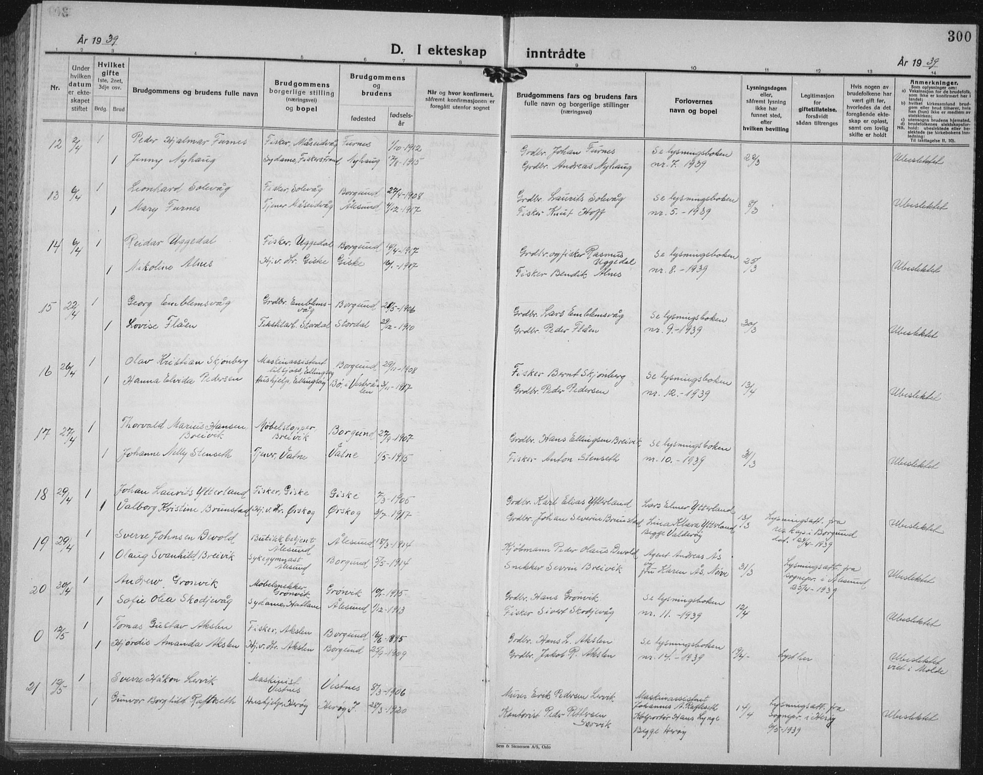 Ministerialprotokoller, klokkerbøker og fødselsregistre - Møre og Romsdal, AV/SAT-A-1454/528/L0436: Parish register (copy) no. 528C17, 1927-1939, p. 300