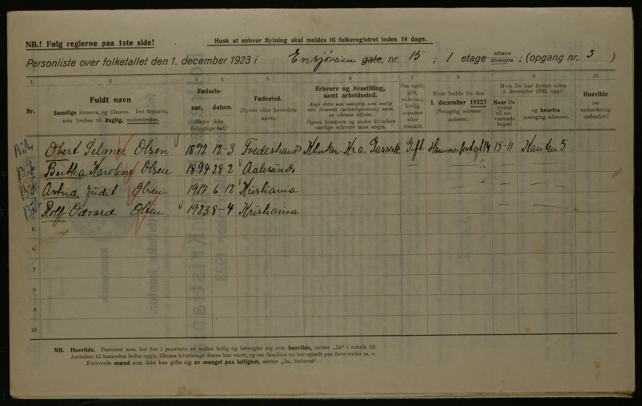 OBA, Municipal Census 1923 for Kristiania, 1923, p. 24493