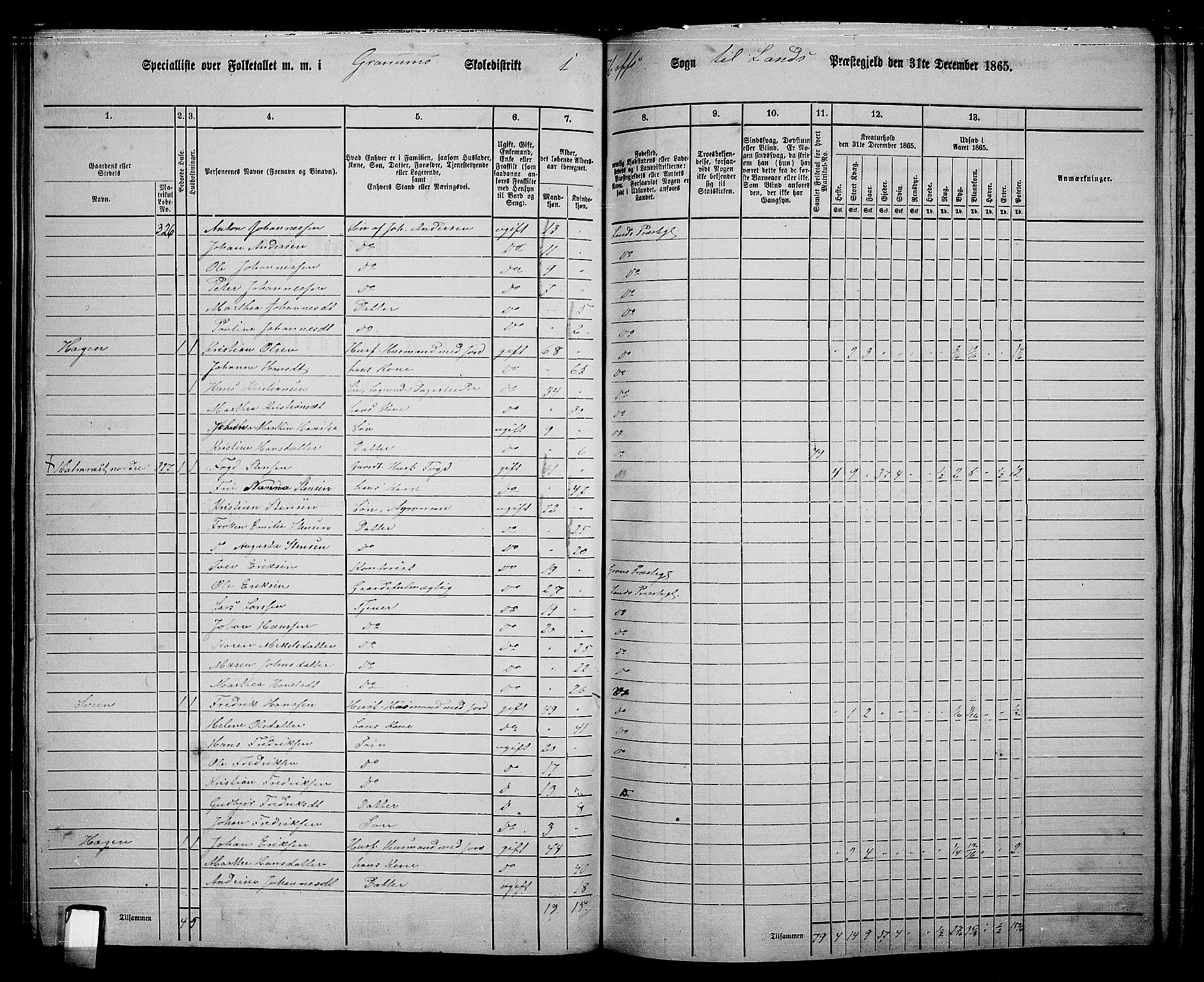 RA, 1865 census for Land, 1865, p. 369