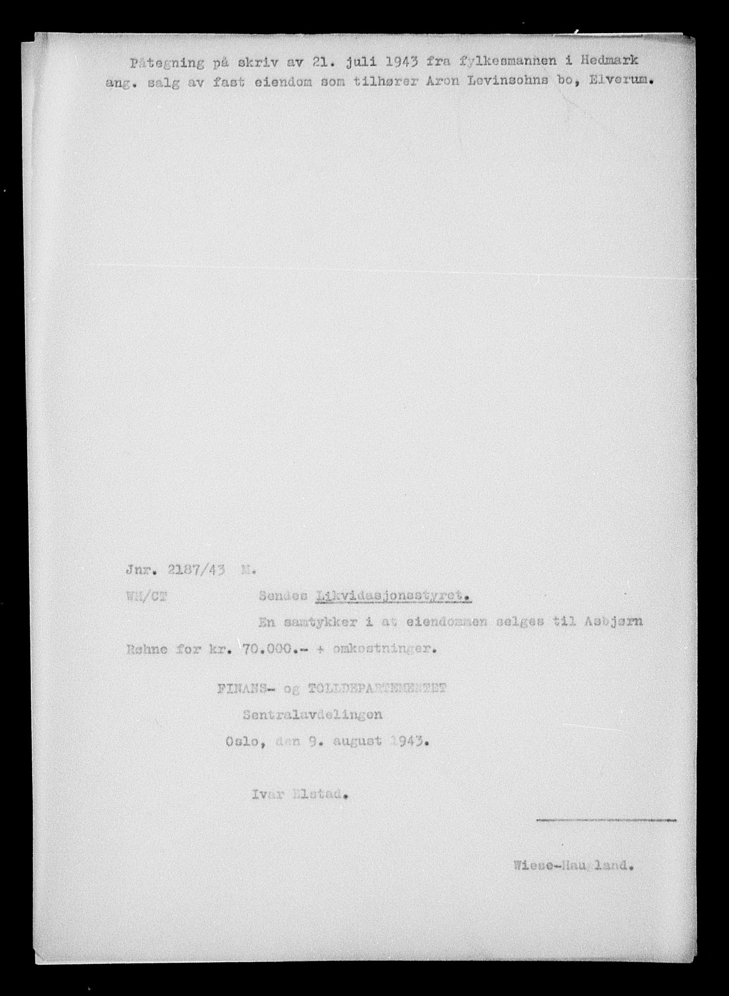 Justisdepartementet, Tilbakeføringskontoret for inndratte formuer, AV/RA-S-1564/H/Hc/Hcd/L1003: --, 1945-1947, p. 134