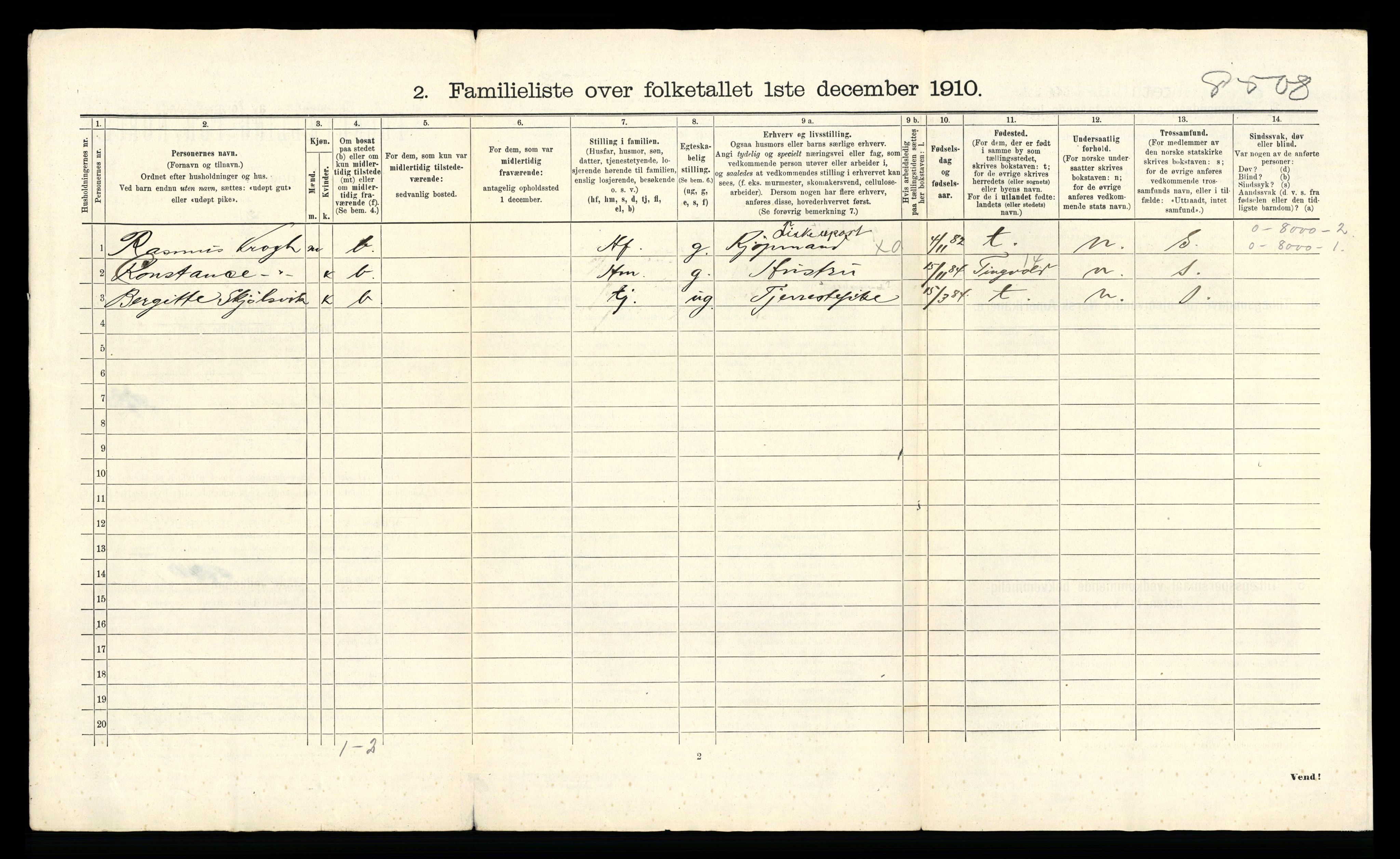 RA, 1910 census for Kristiansund, 1910, p. 6852