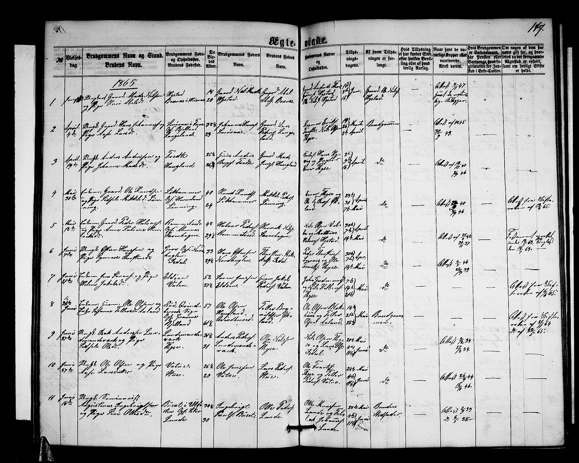 Stord sokneprestembete, SAB/A-78201/H/Hab: Parish register (copy) no. A 1, 1864-1878, p. 147