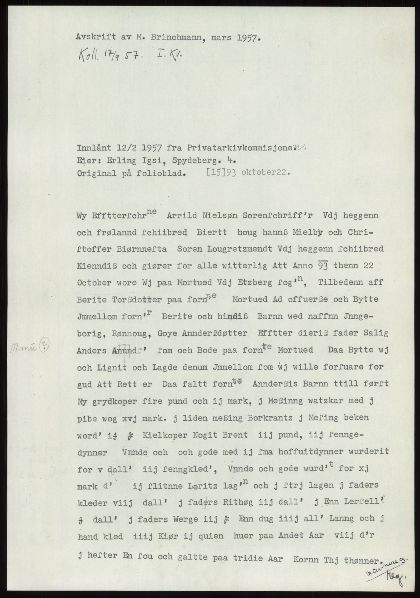 Samlinger til kildeutgivelse, Diplomavskriftsamlingen, AV/RA-EA-4053/H/Ha, p. 359