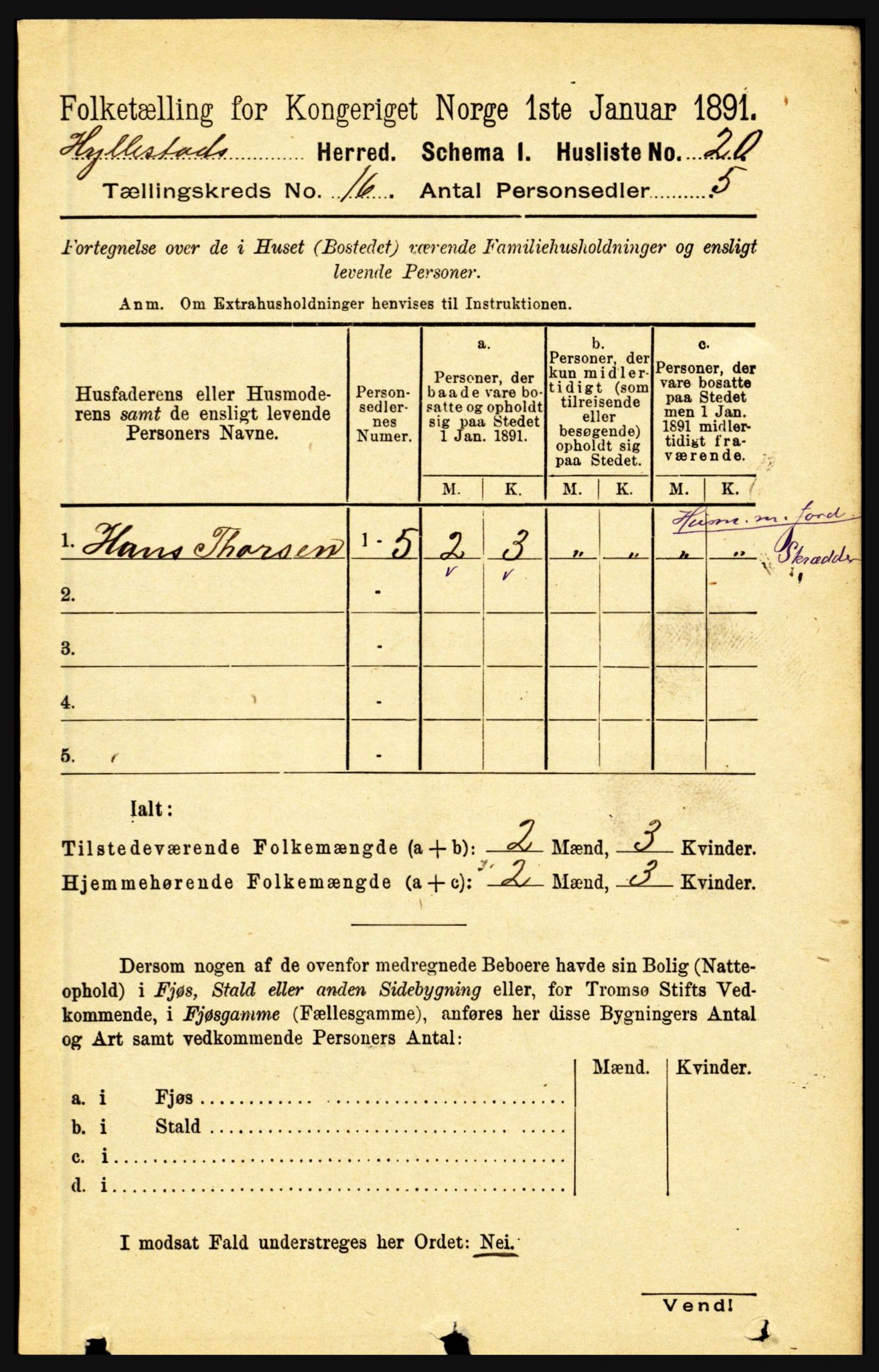 RA, 1891 census for 1413 Hyllestad, 1891, p. 2844