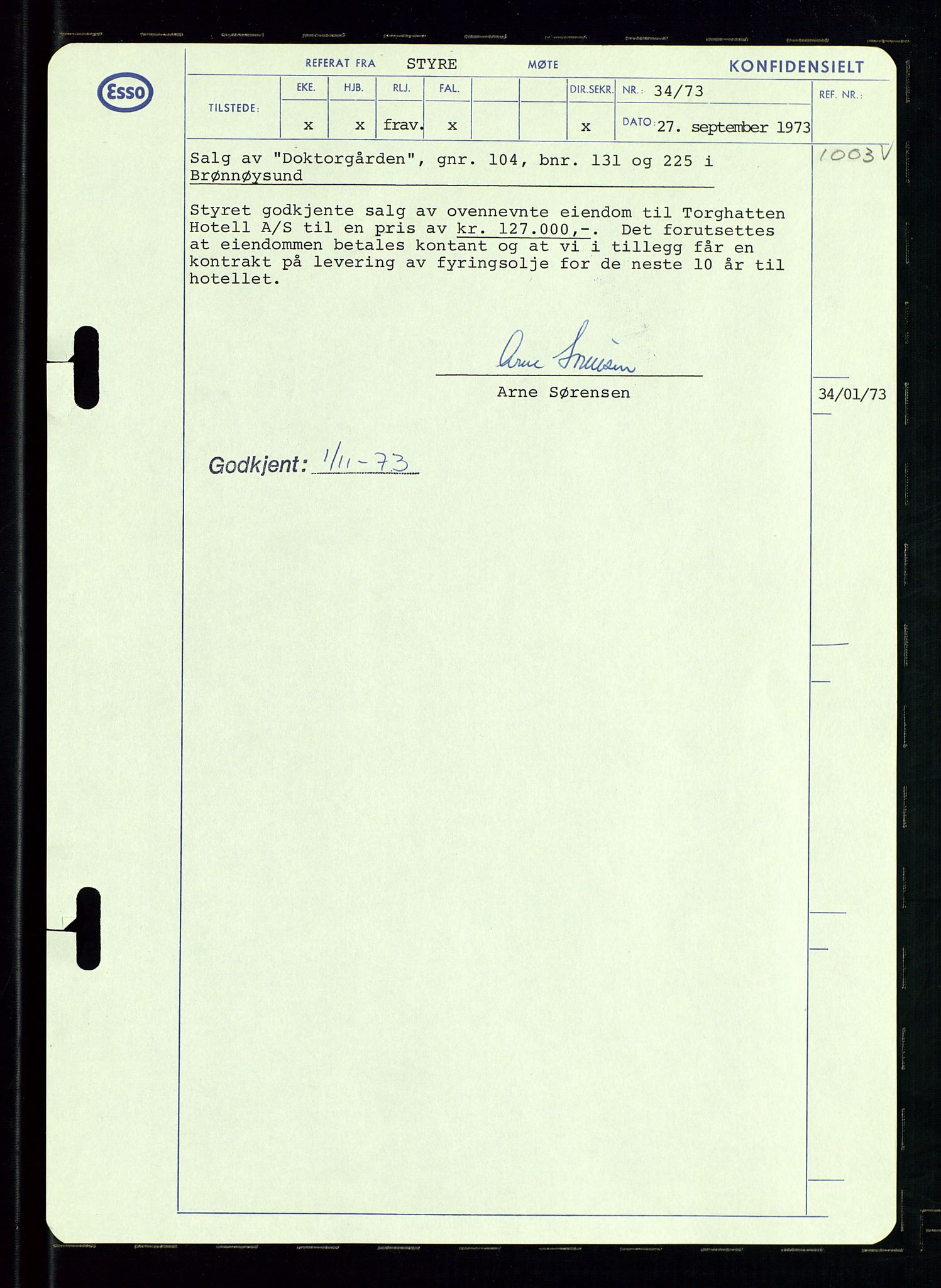 Pa 0982 - Esso Norge A/S, AV/SAST-A-100448/A/Aa/L0003/0002: Den administrerende direksjon Board minutes (styrereferater) og Bedriftforsamlingsprotokoll / Den administrerende direksjon Board minutes (styrereferater), 1970-1974, p. 52