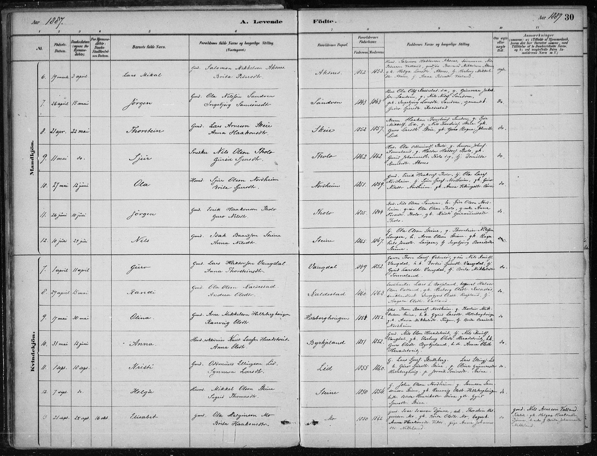 Kvam sokneprestembete, AV/SAB-A-76201/H/Haa: Parish register (official) no. B  1, 1880-1908, p. 30