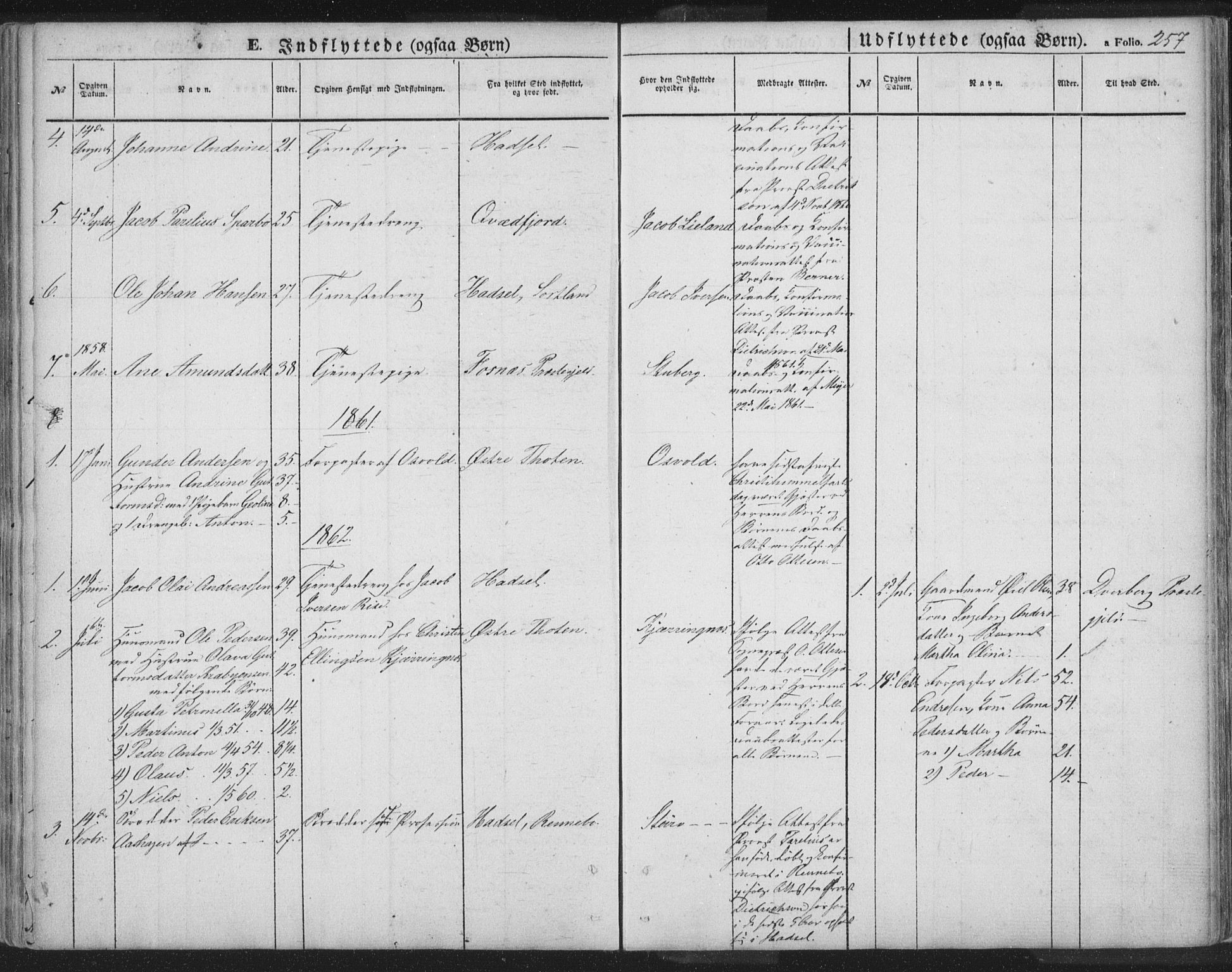 Ministerialprotokoller, klokkerbøker og fødselsregistre - Nordland, AV/SAT-A-1459/895/L1369: Parish register (official) no. 895A04, 1852-1872, p. 257