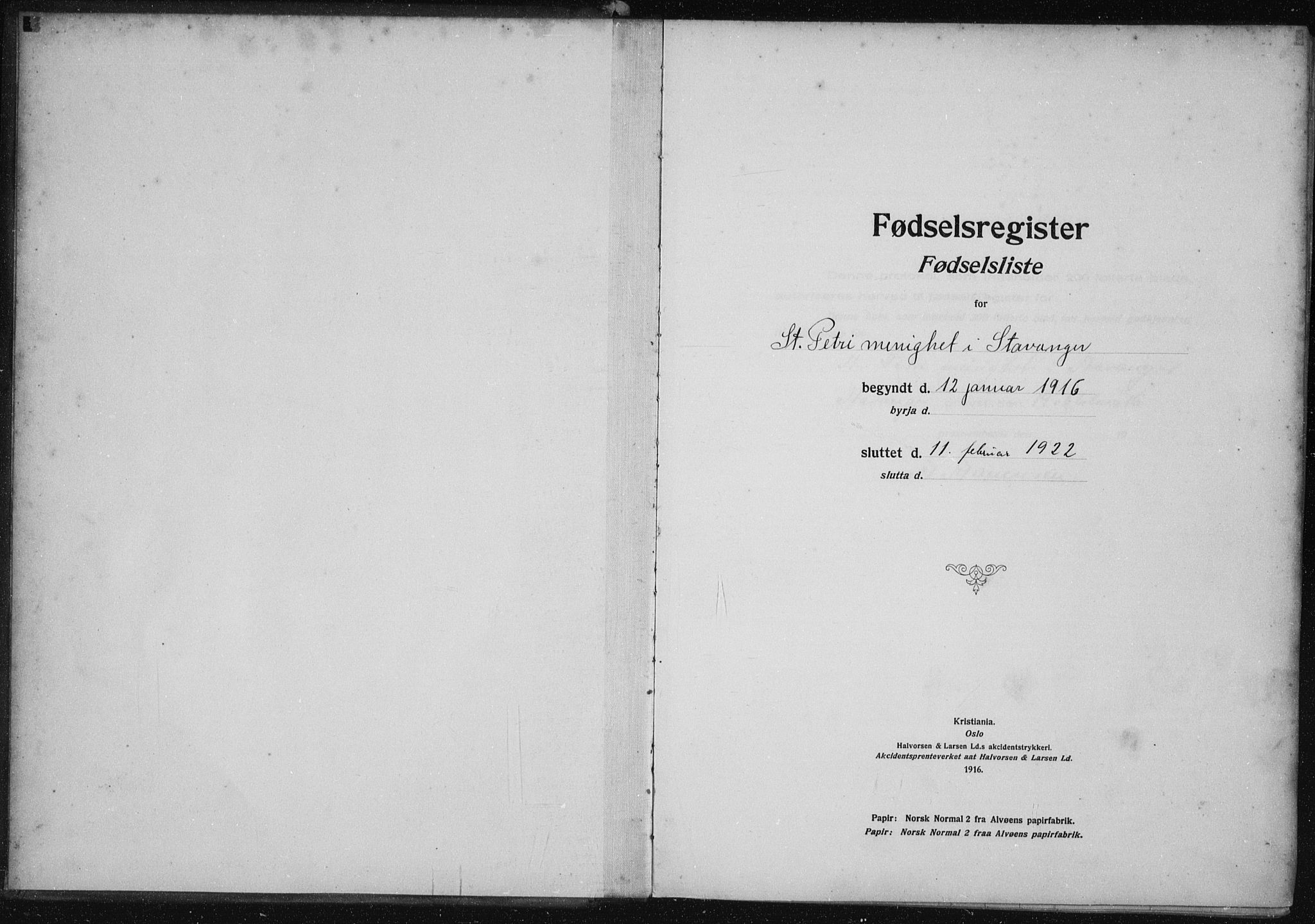 St. Petri sokneprestkontor, AV/SAST-A-101813/002/A/L0001: Birth register no. 1, 1916-1922