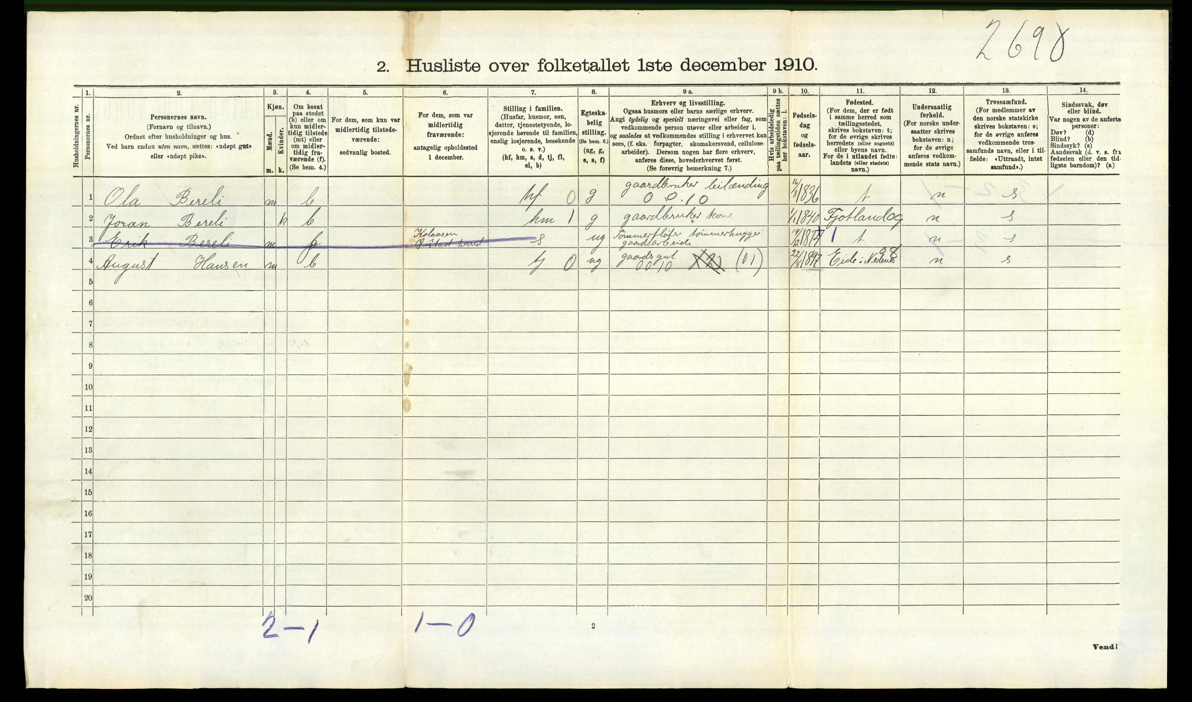 RA, 1910 census for Landvik, 1910, p. 829