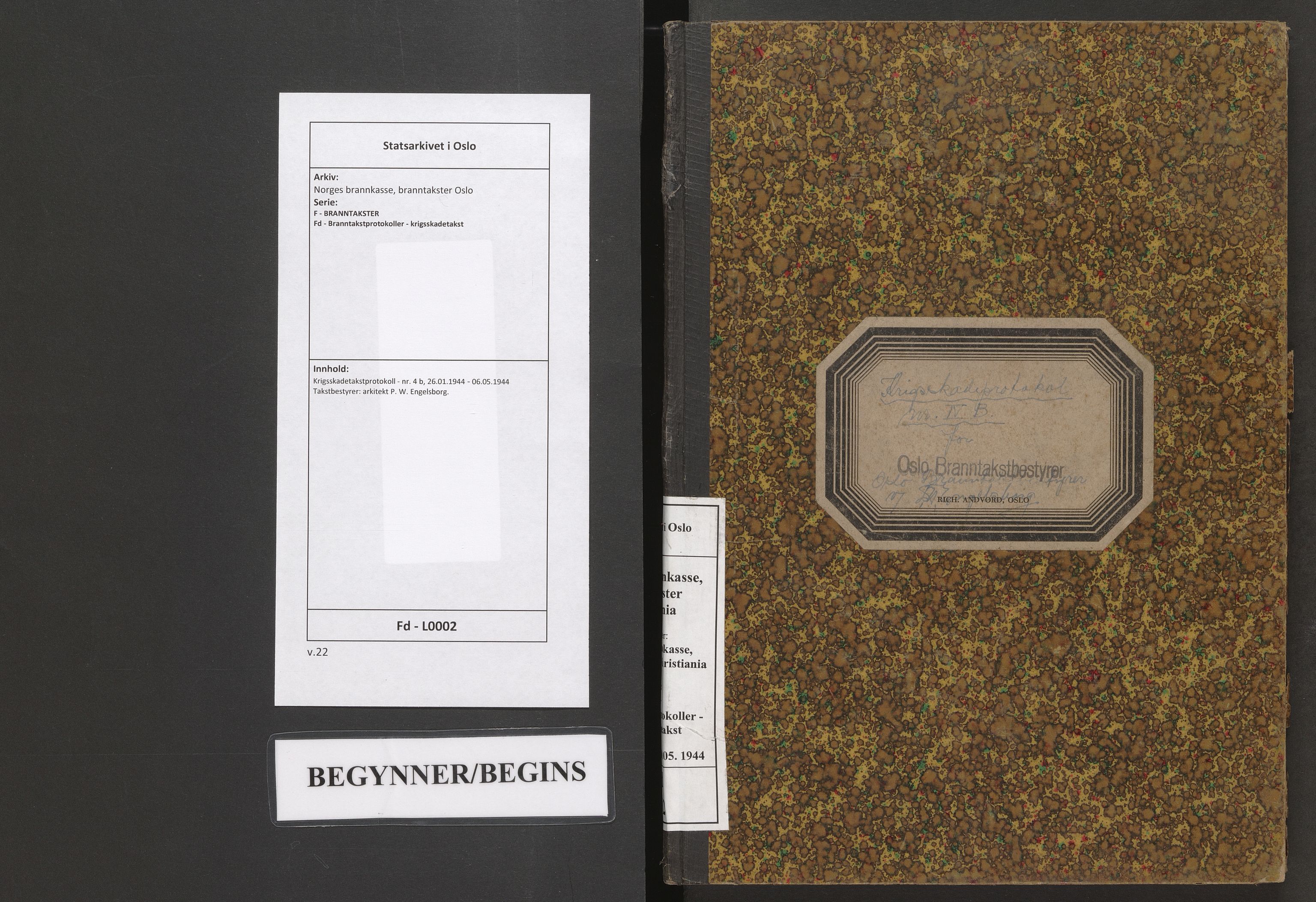 Norges brannkasse, branntakster Oslo, AV/SAO-A-11402/F/Fd/L0002: Krigsskadetakstprotokoll - nr. 4 b, 1944