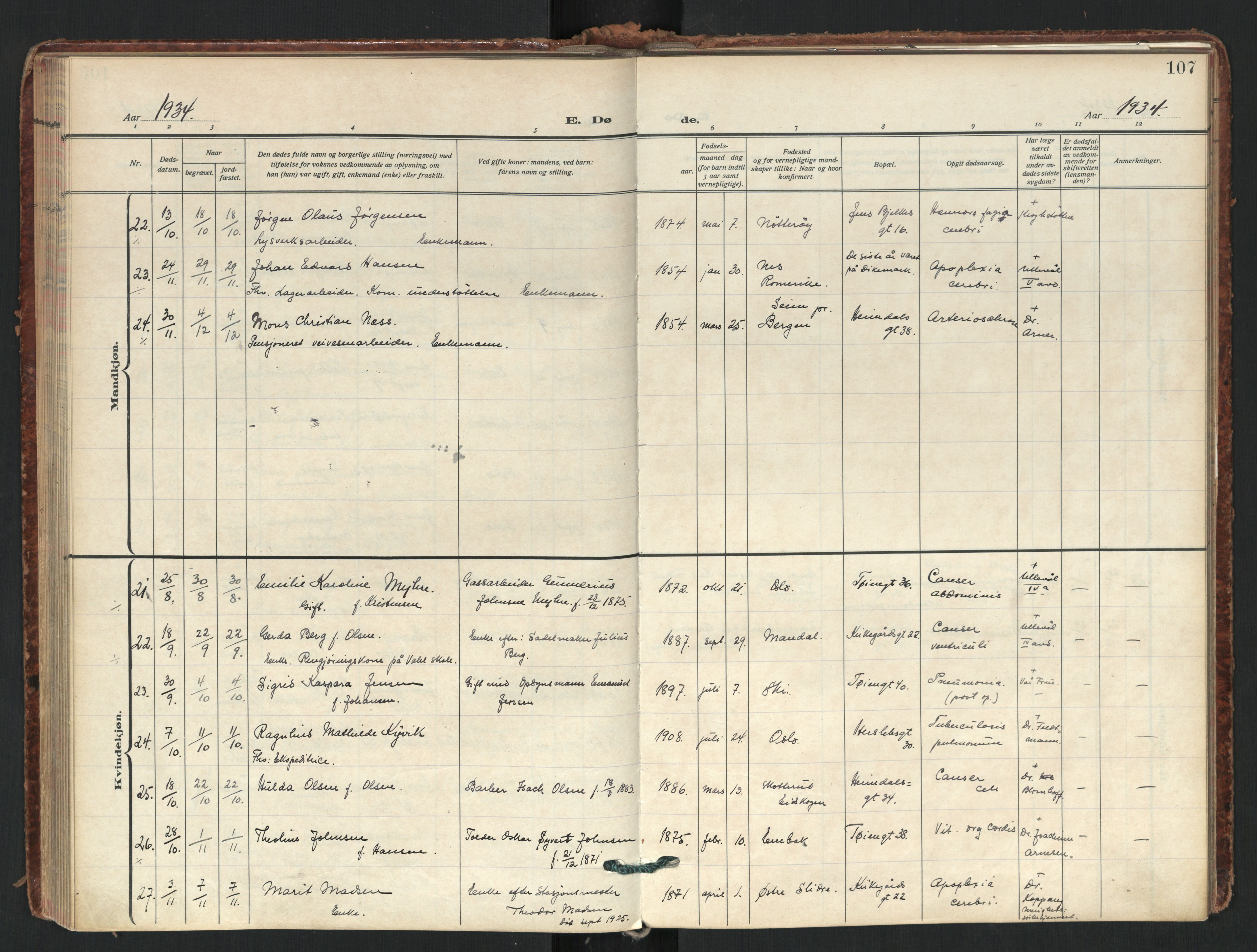Tøyen prestekontor Kirkebøker, AV/SAO-A-10167a/F/Fa/L0006: Parish register (official) no. I 6, 1931-1966, p. 107