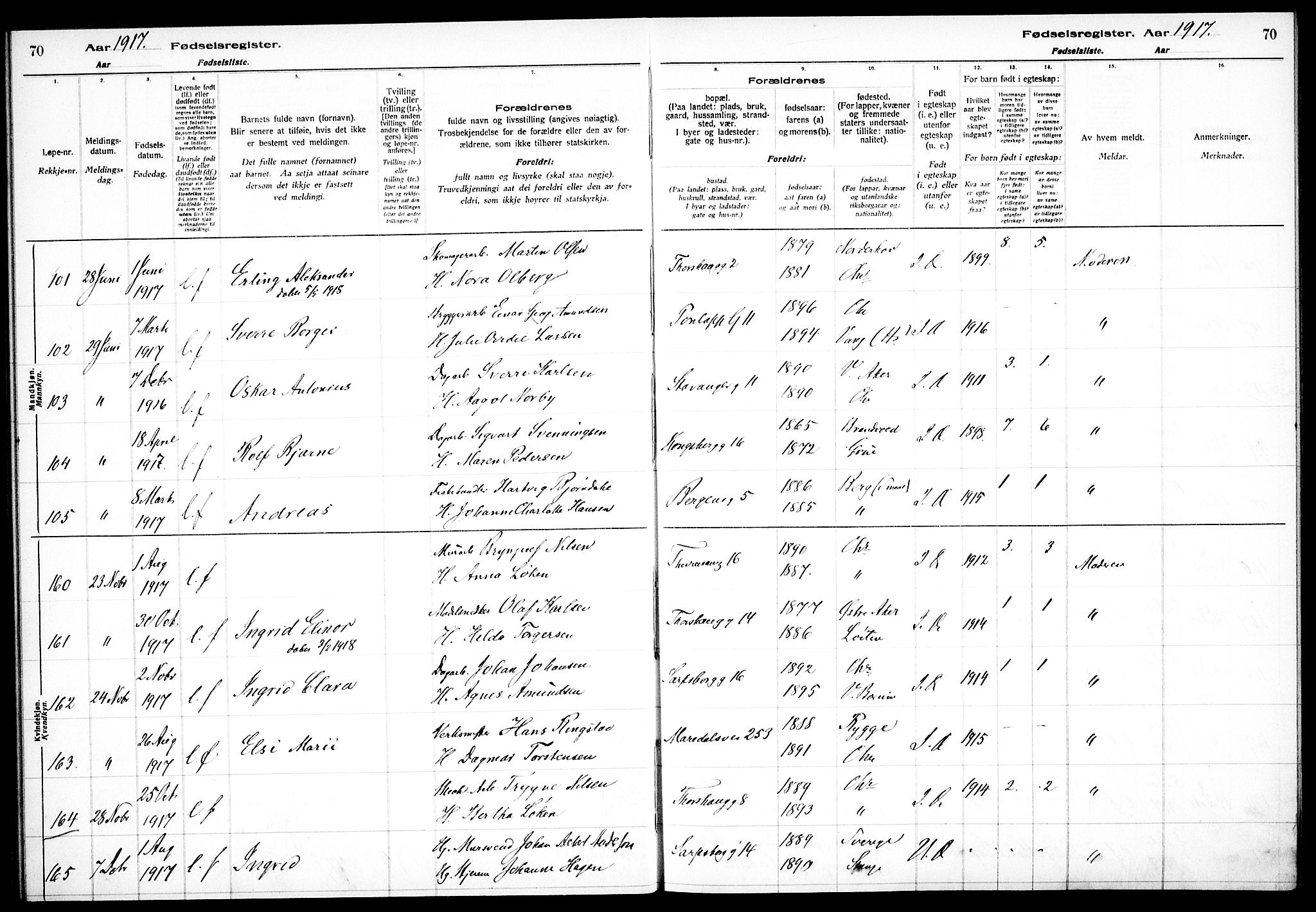 Sagene prestekontor Kirkebøker, AV/SAO-A-10796/J/L0001: Birth register no. 1, 1916-1920, p. 70